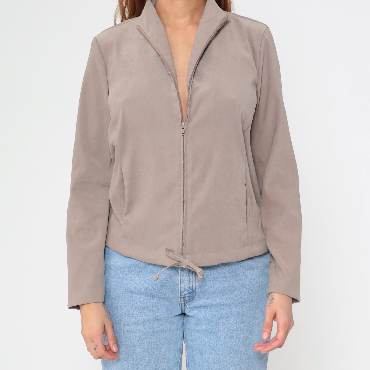 90s Clio Taupe Zip-Up Mock Neck Jacket Medium