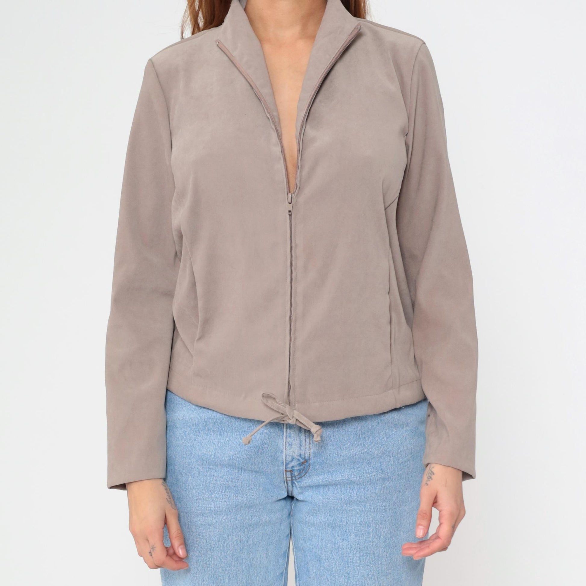 90s Clio Taupe Zip-Up Mock Neck Jacket Medium