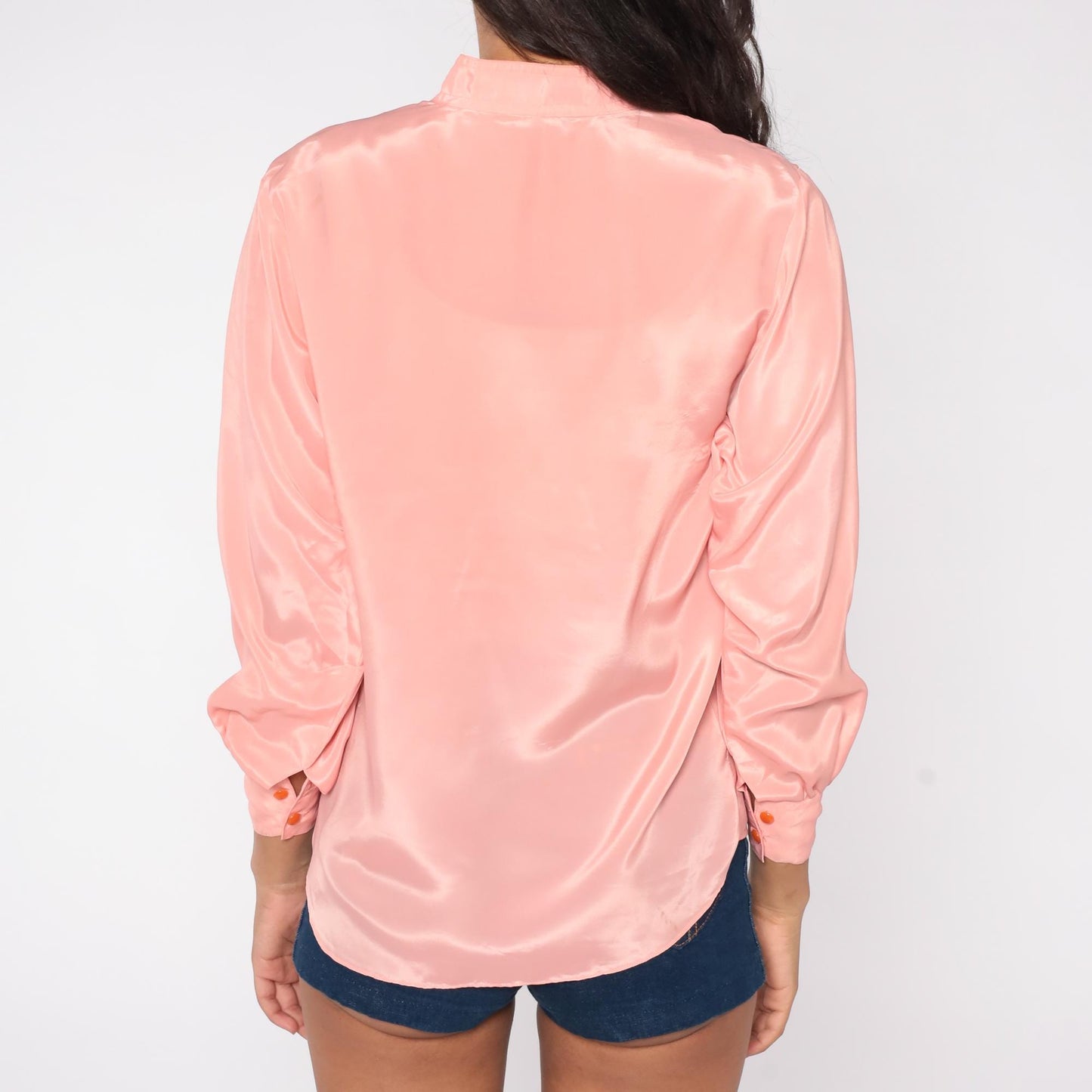 80s Pink Embroidered Cutwork Floral Blouse Button Down Collar Medium