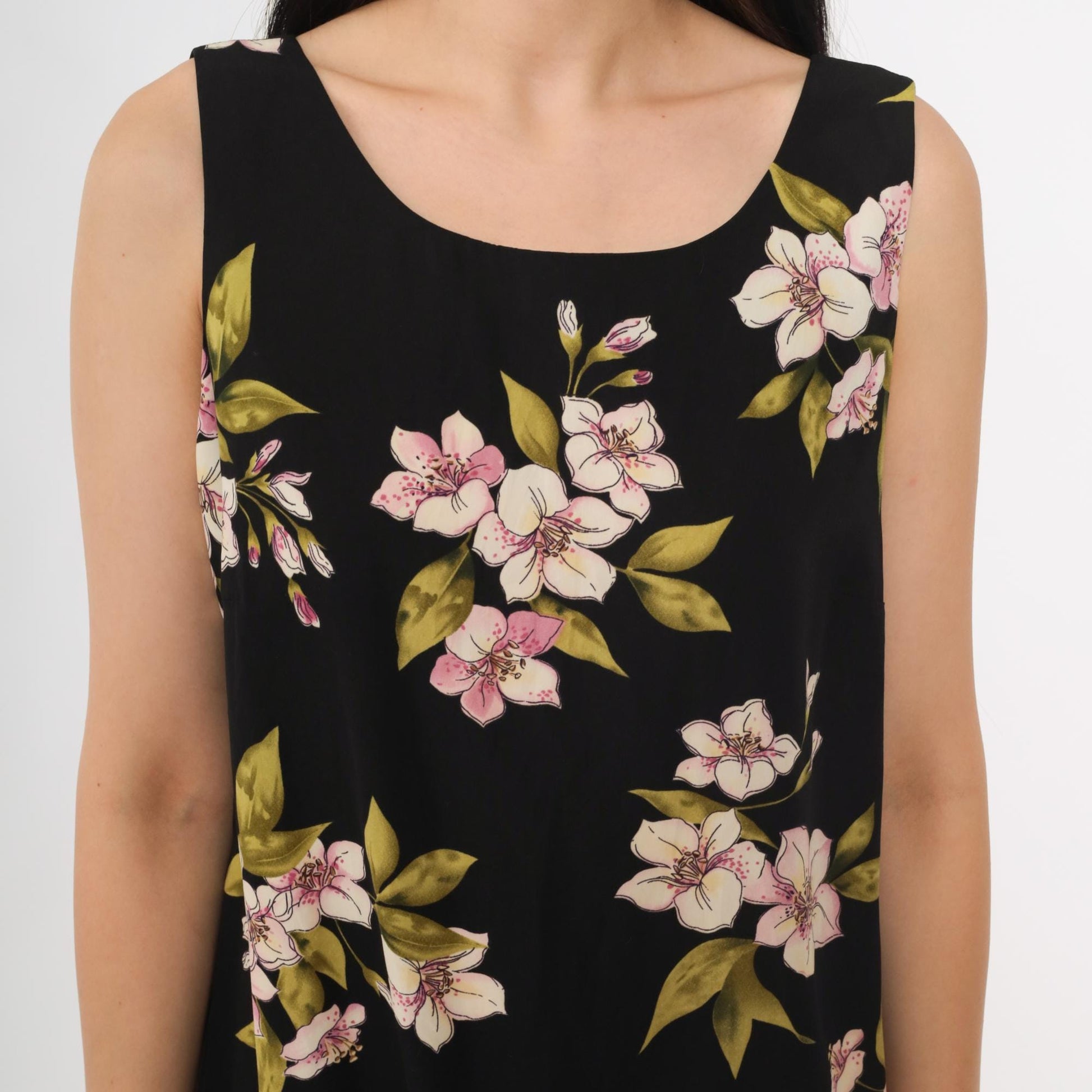 90s Studio 1 Petite Black Floral Midi Dress Lily Print Sleeveless Size 8P