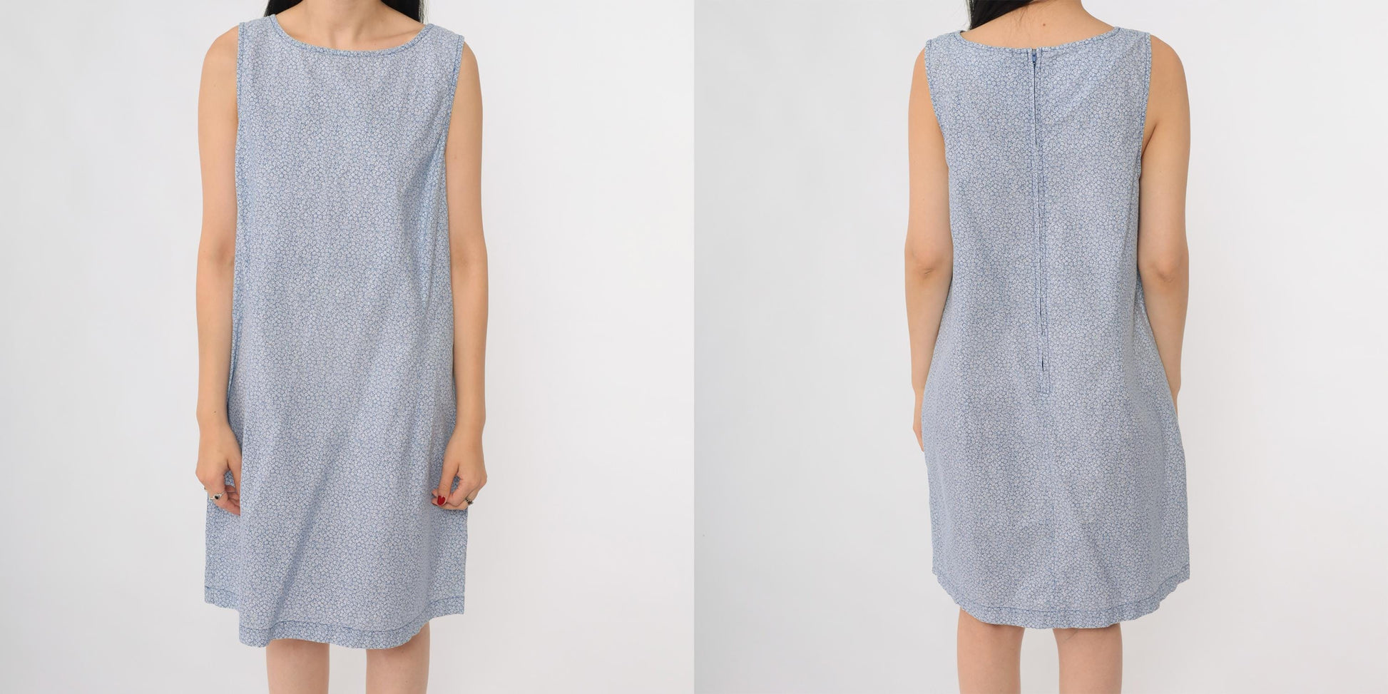 Y2K Faded Glory Floral Cotton Mini Dress Blue Sleeveless Extra Large XL