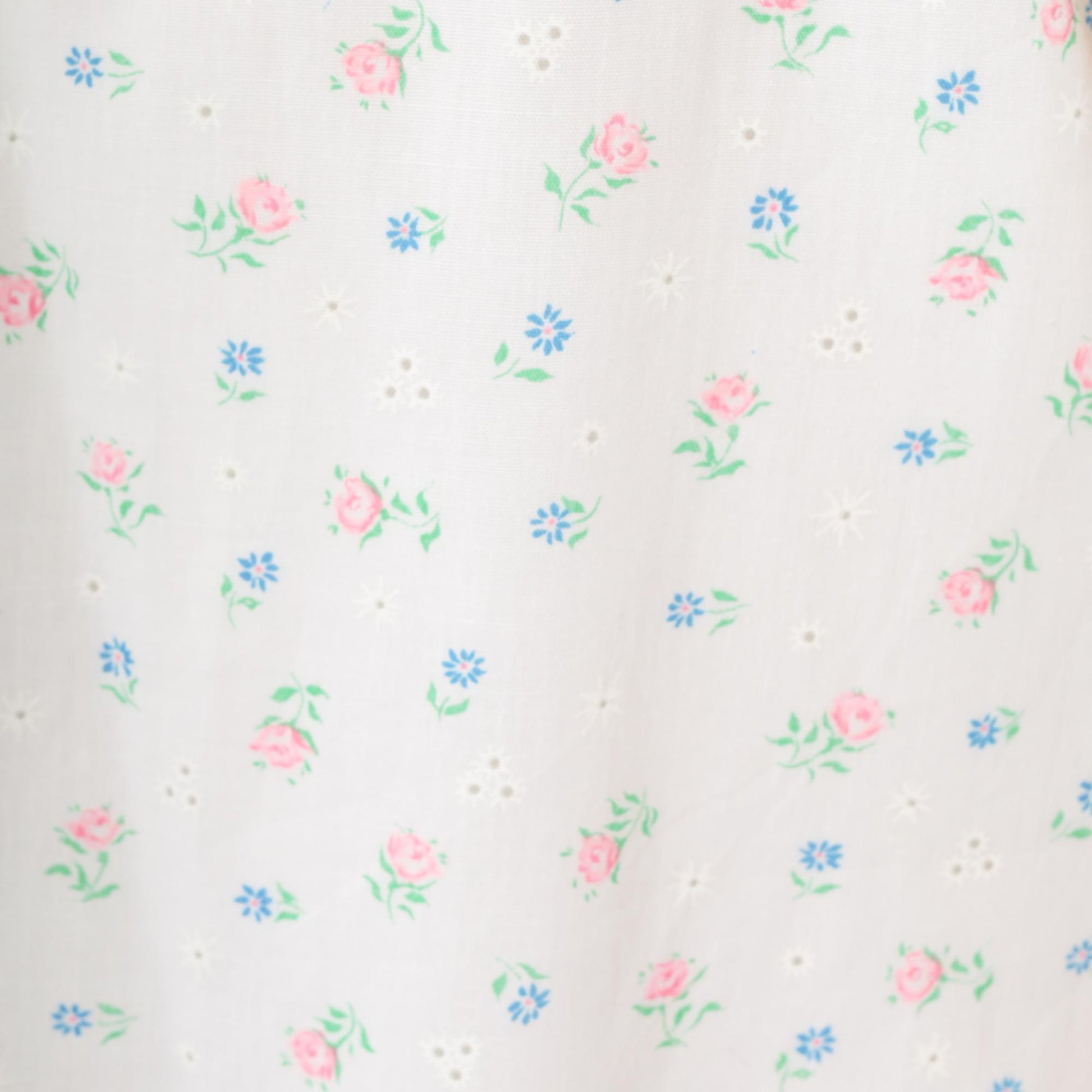 80s Floral Sundress White Pink Blue Cotton Sweetheart Neckline Small