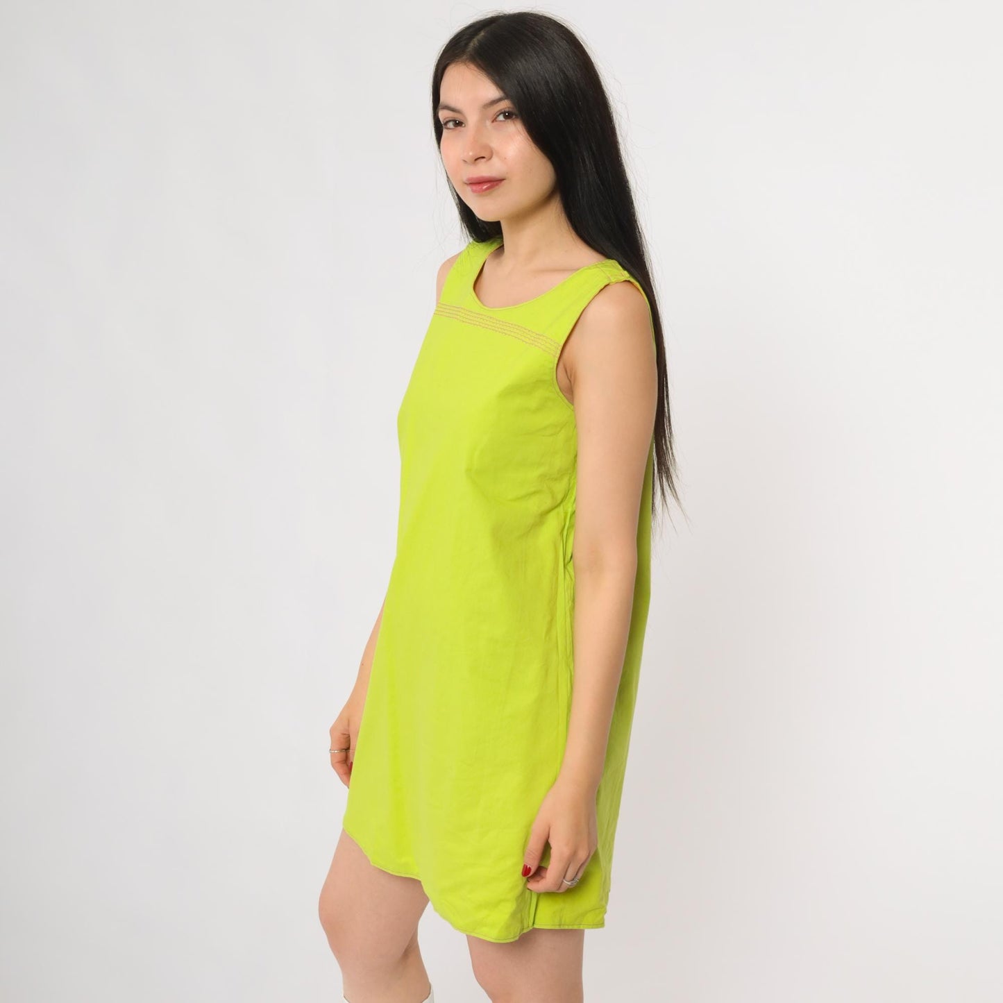 70s Reversible Mod Mini Dress Yellow Pink Green Colorblock A-Line Small