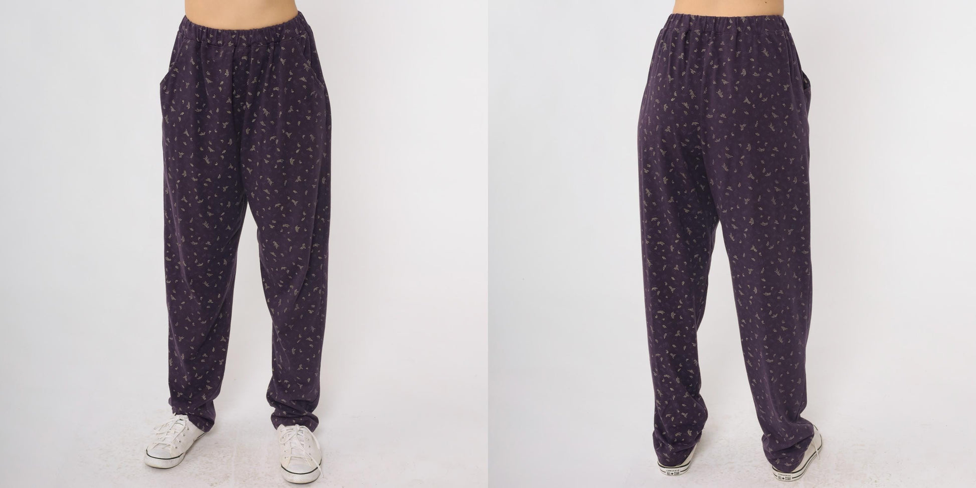 90s Bobbie Brooks Purple Floral Pajama Pants Elastic Waist Large L