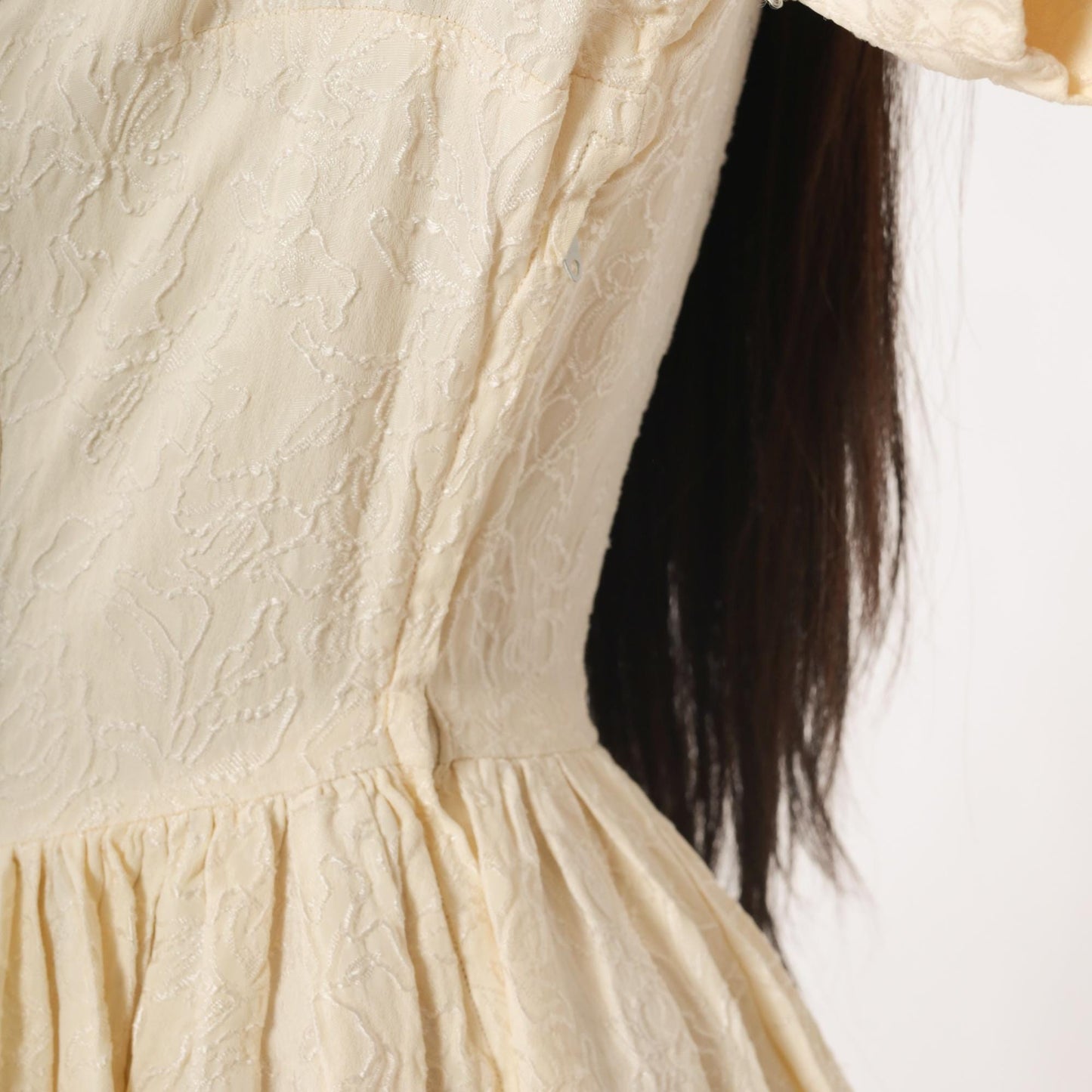 1950s Cream Sailor Collar Midi Dress Jacquard Small Medium