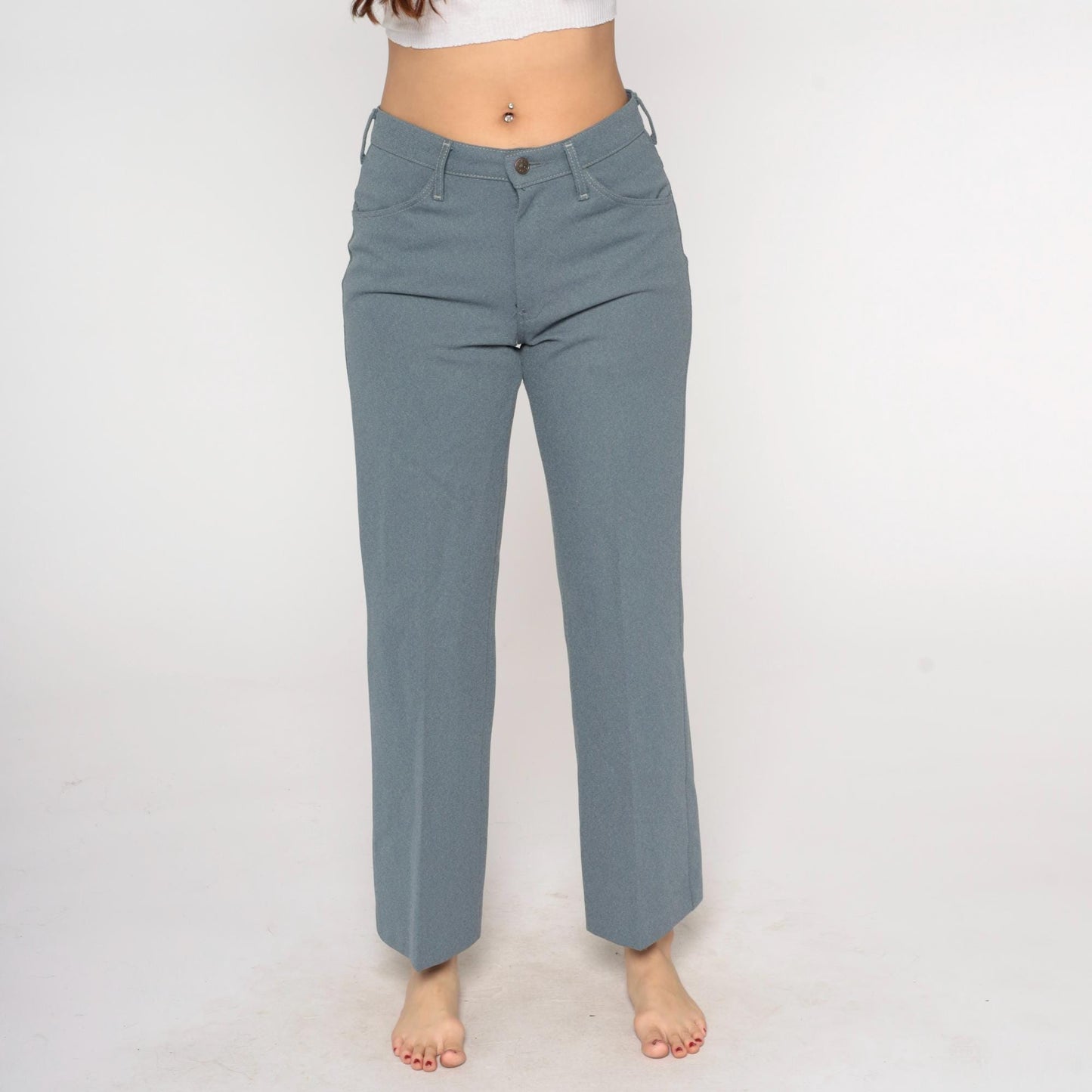 70s Farah Flare Pants Grey High Waisted Bell Bottom Polyester Medium