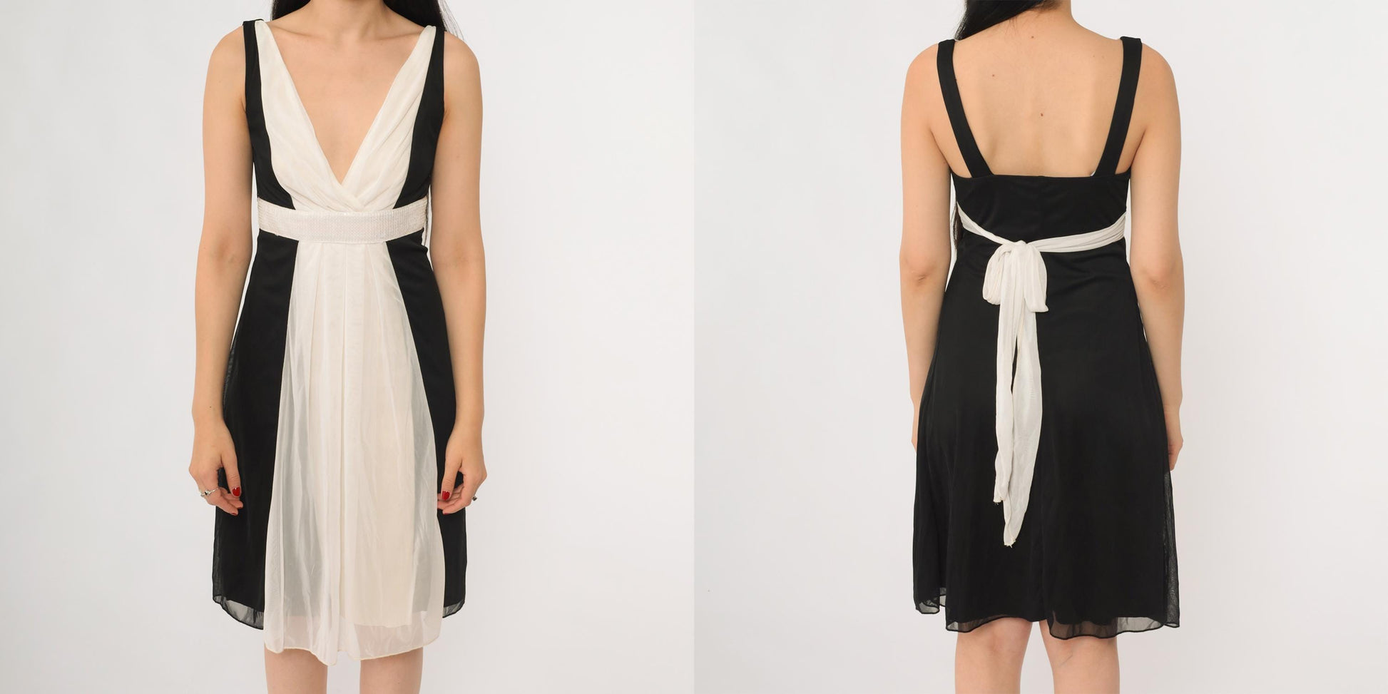 Y2K Ruby Rox Black Cream Colorblock Mini Dress Deep V Empire Waist Small