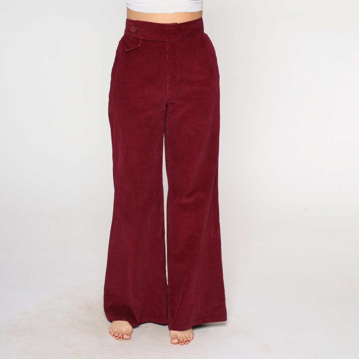 80s Burgundy Corduroy High-Waist Straight-Leg Trousers Medium M