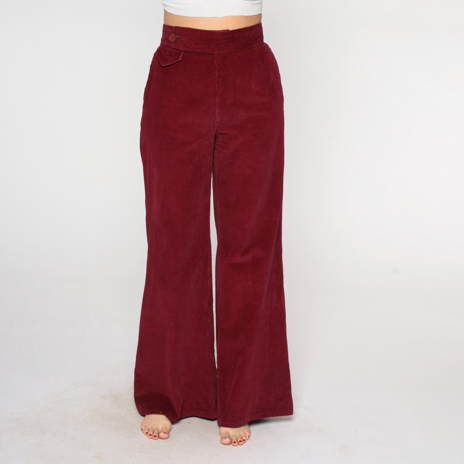 80s Burgundy Corduroy High-Waist Straight-Leg Trousers Medium M