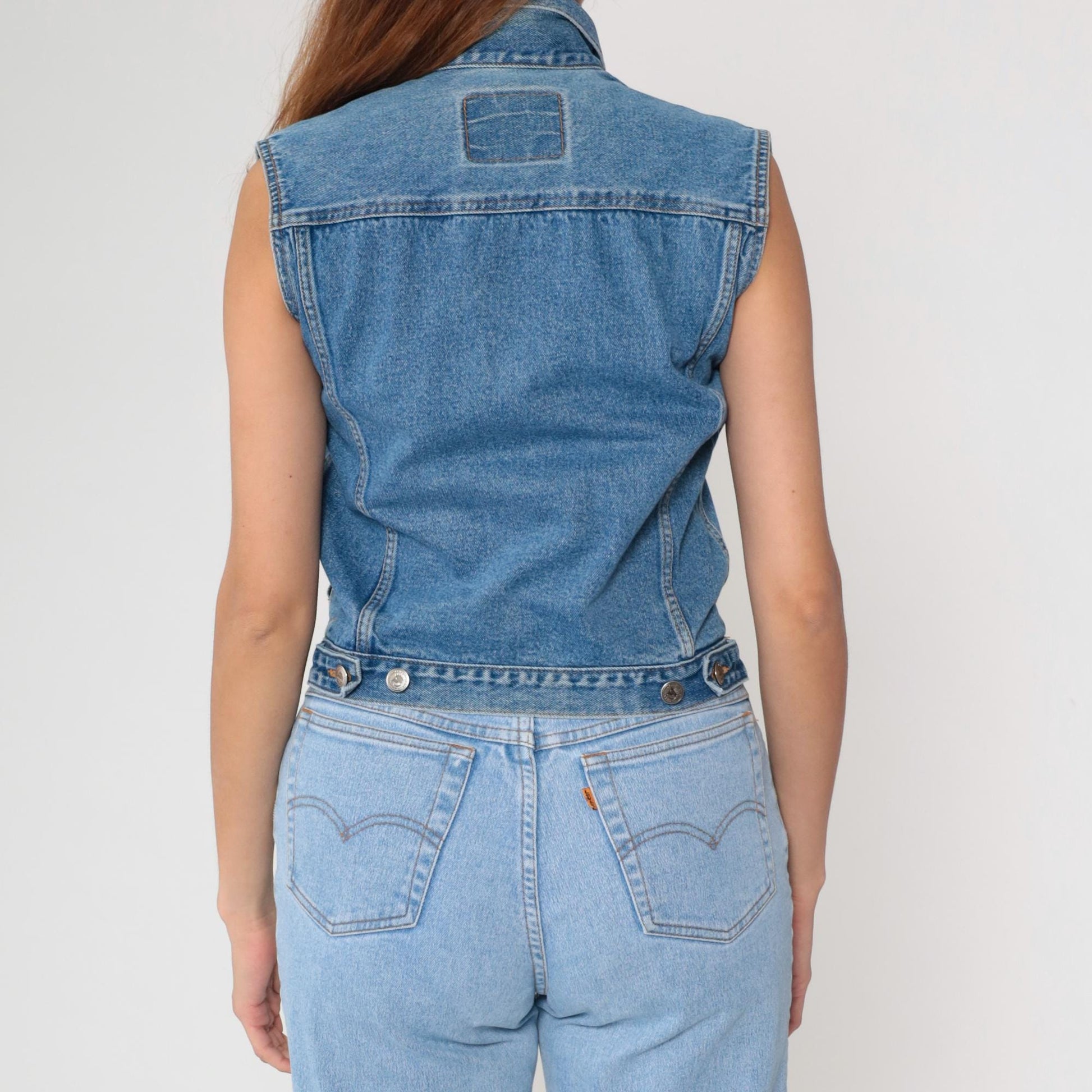 90s Arizona Blue Denim Vest Sleeveless Button-Up Tank Medium M