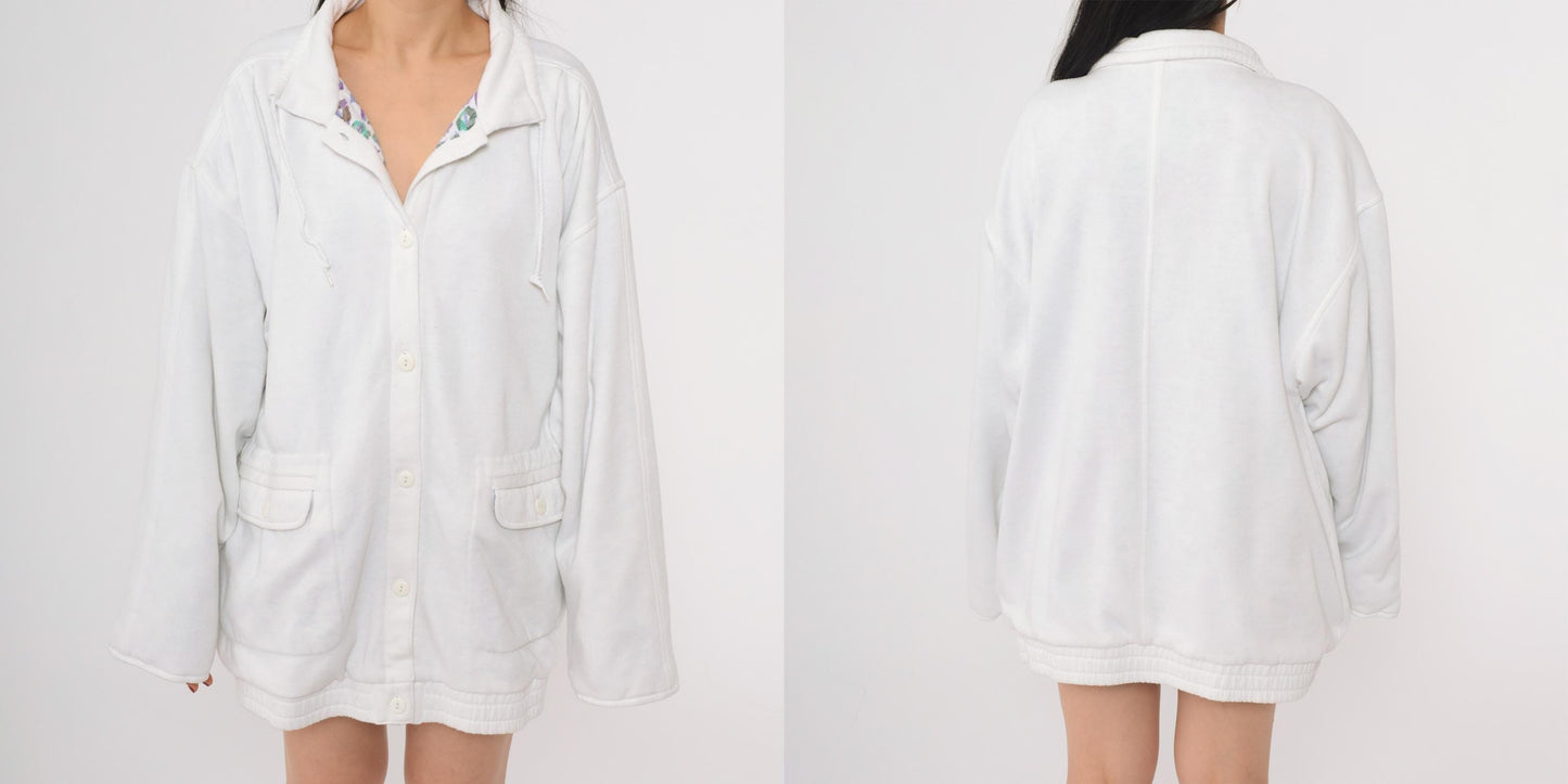 90s Blair White Collared Button-Up Sweatshirt Jacket Extra Large XL