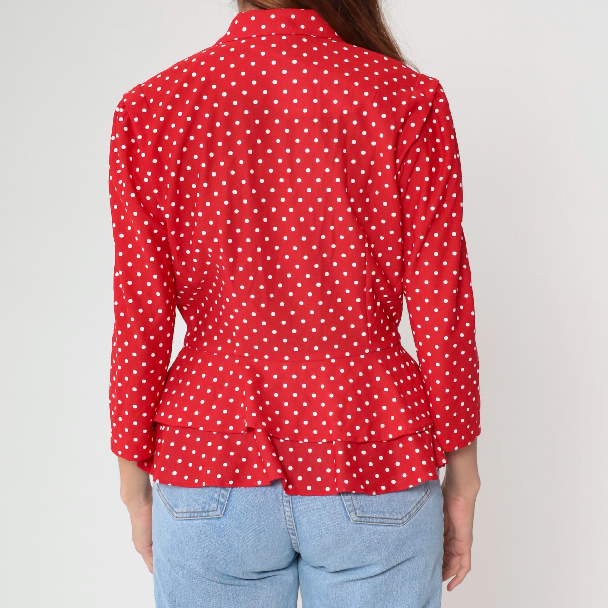 80s Polka Dot Blazer Red Single Button Jacket Medium M