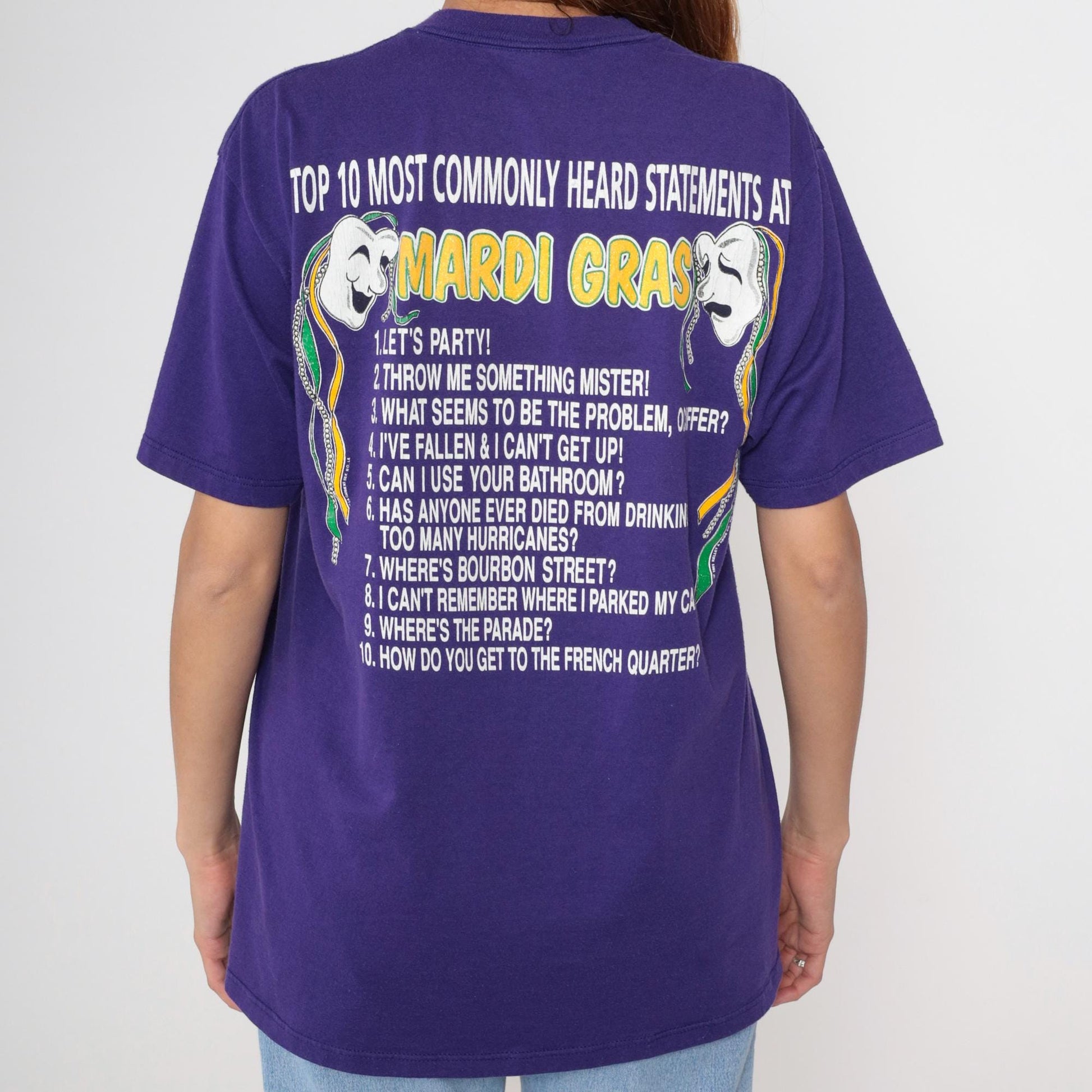 90s Mardi Gras 1995 Novelty Tee Purple Graphic Crewneck Large L