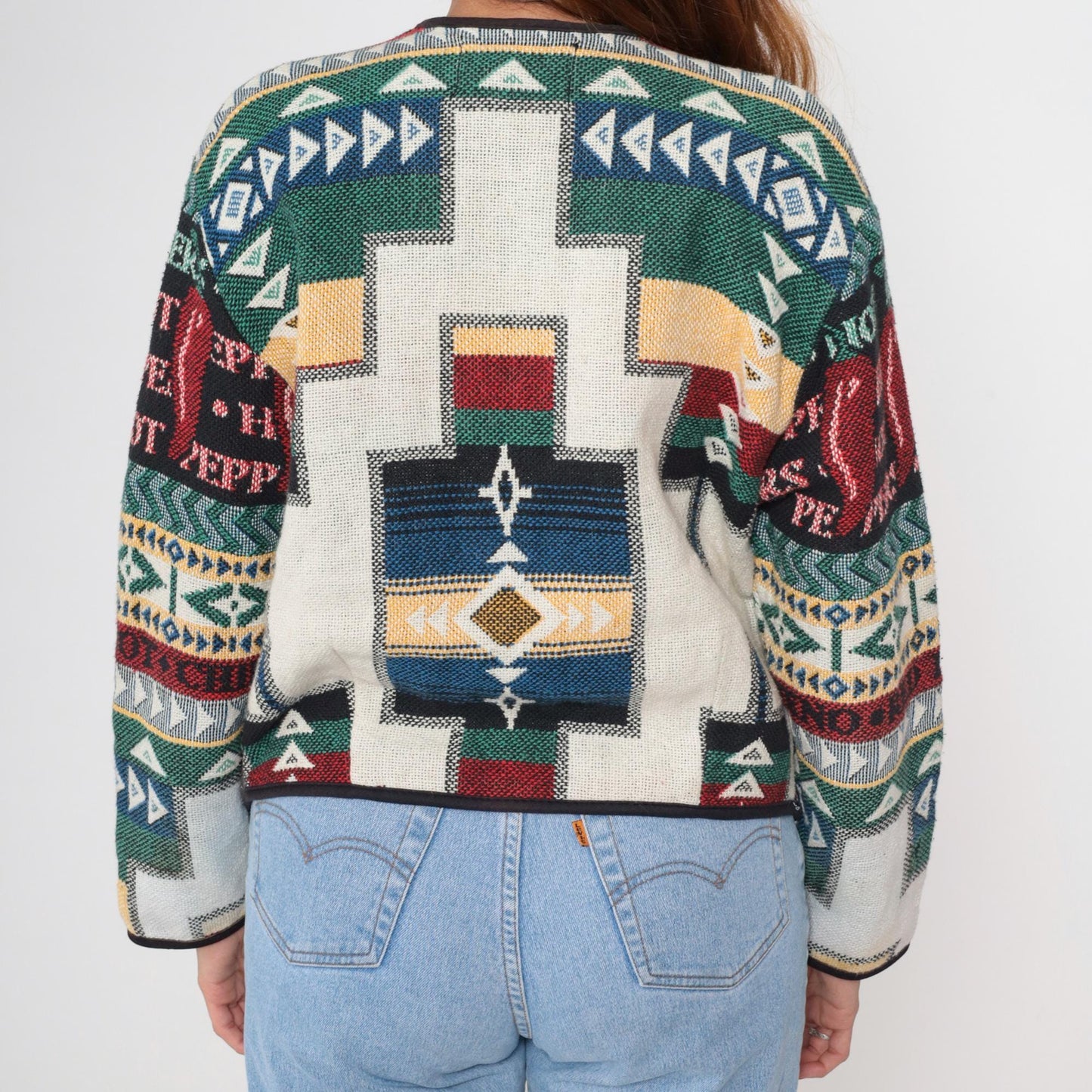 90s Southwestern Tapestry Blazer Kokopelli Geometric Cotton Woven Medium M