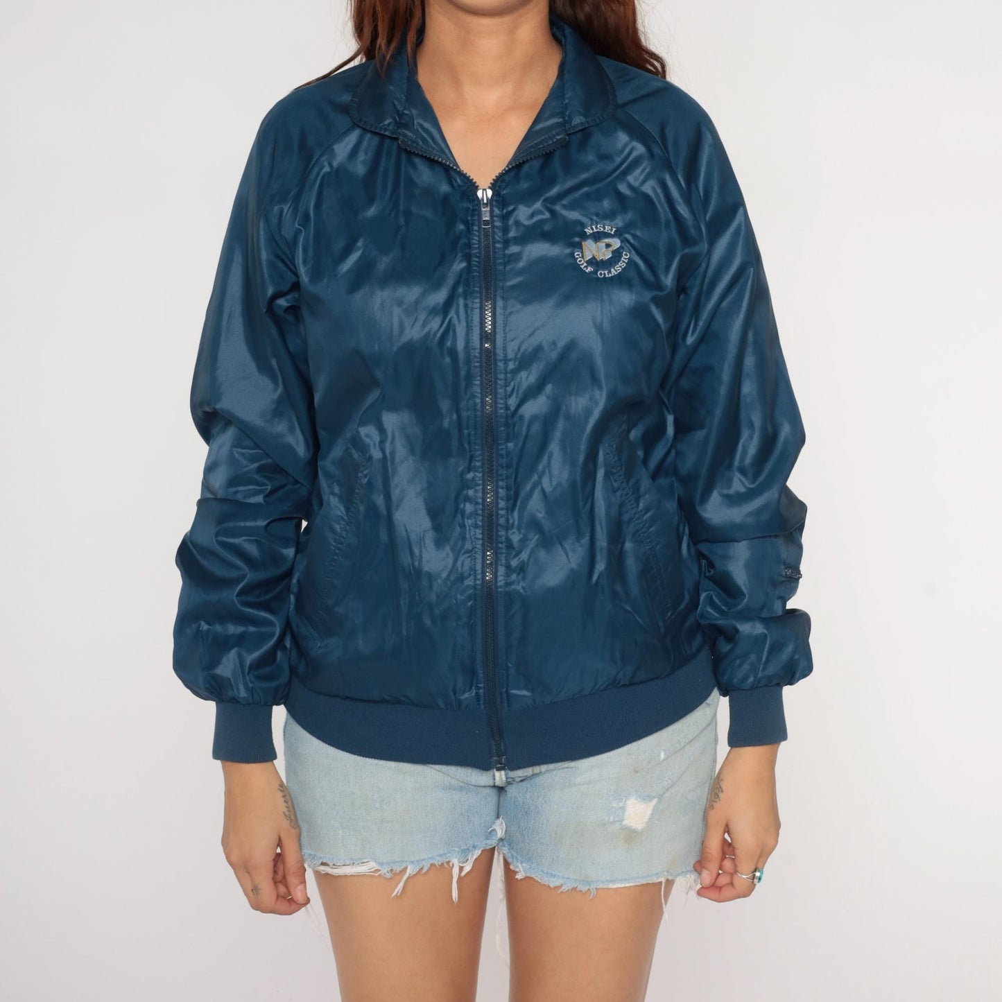90s Nisei Golf Classic Navy Windbreaker Zip Hood Nylon Jacket Small