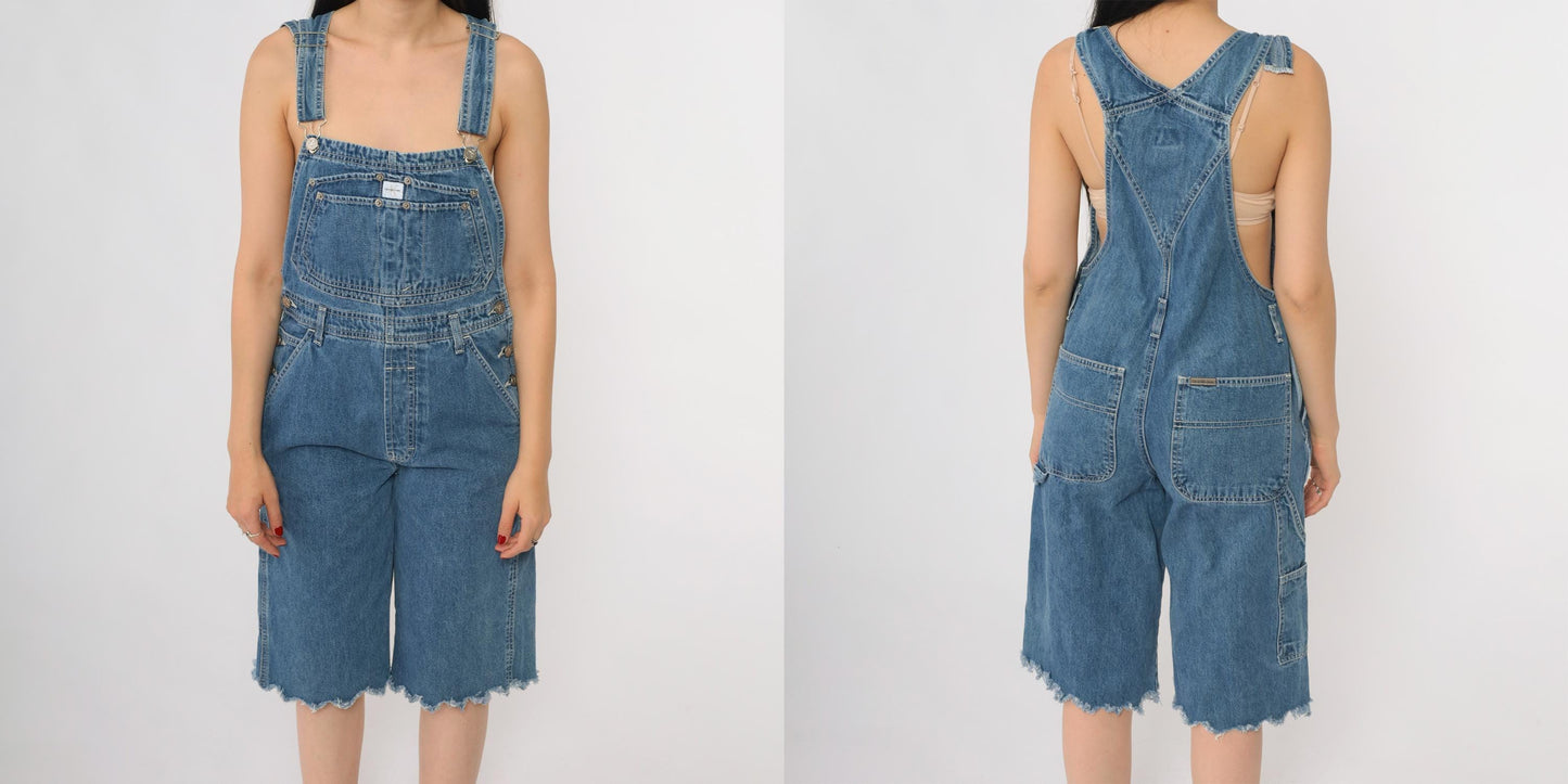 Calvin Klein Jeans 90s Denim Short Overalls Blue Cutoff Raw Hem Medium M