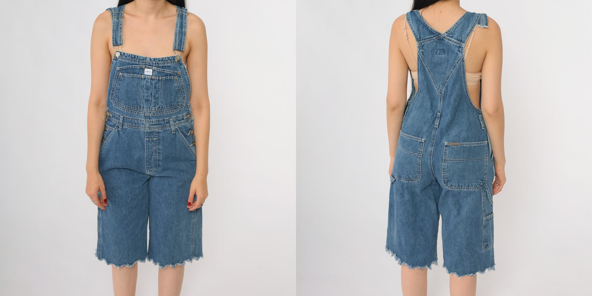Calvin Klein Jeans 90s Denim Short Overalls Blue Cutoff Raw Hem Medium M