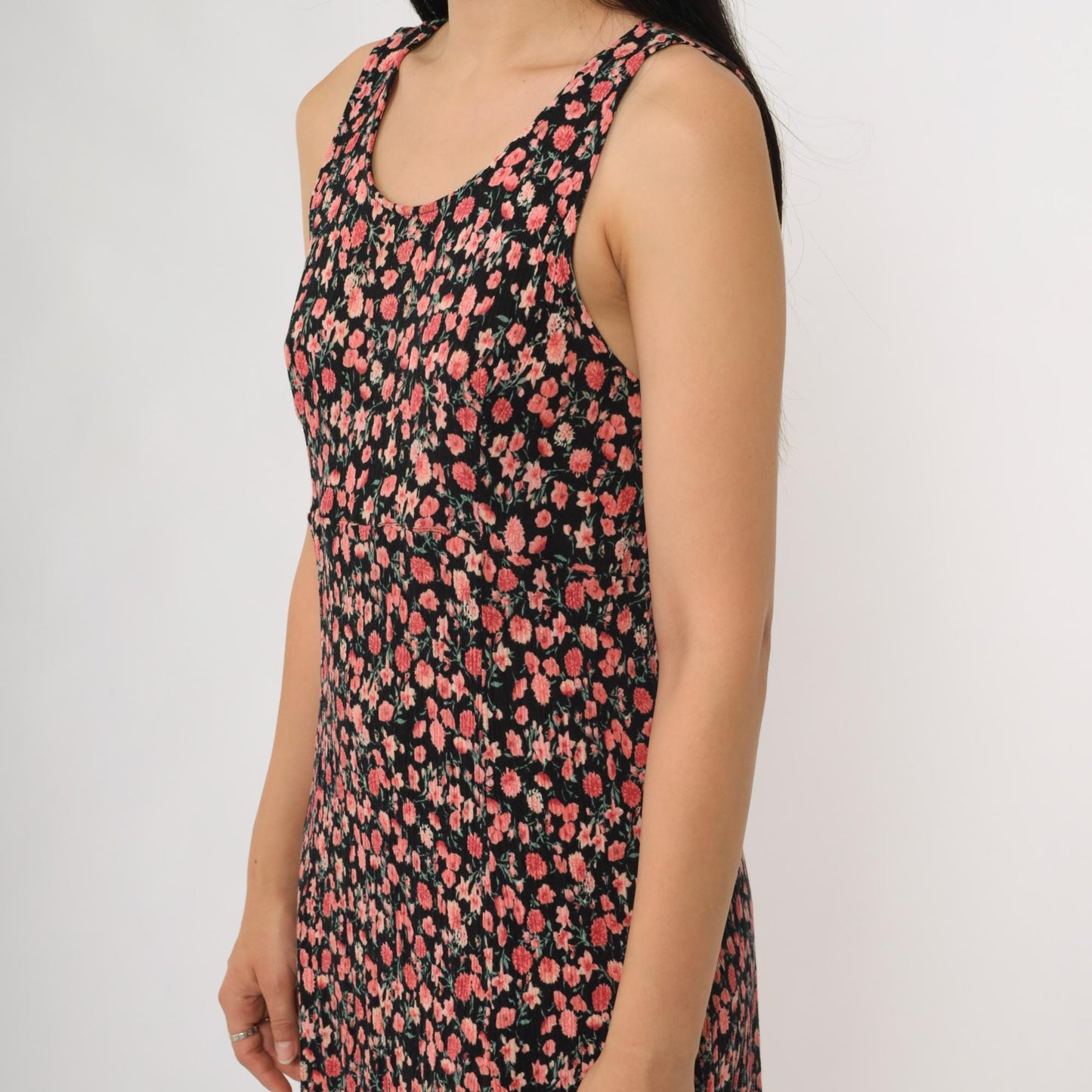 90s R&K Originals Cherry Blossom Floral Midi Dress Black Pink Medium M
