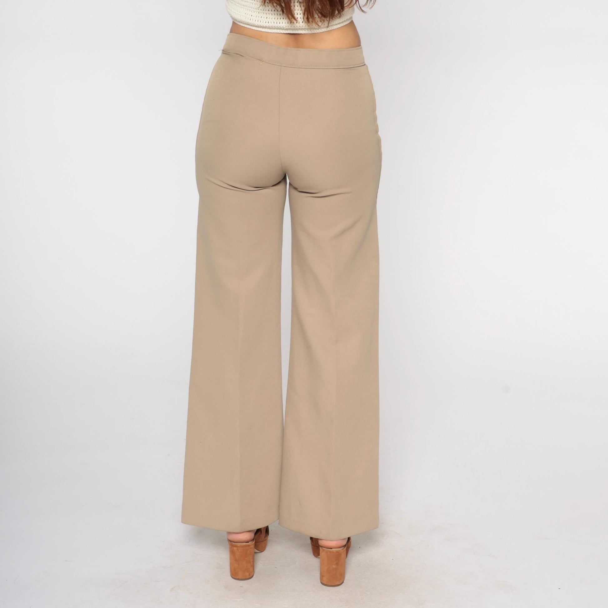 70s Tan Straight Leg Pants Low Rise Vintage Trousers Medium