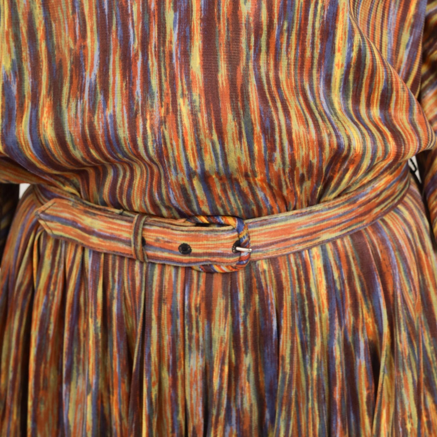 60s Nelly Don Abstract Stripe Midi Dress Rainbow V-Neck A-Line Medium