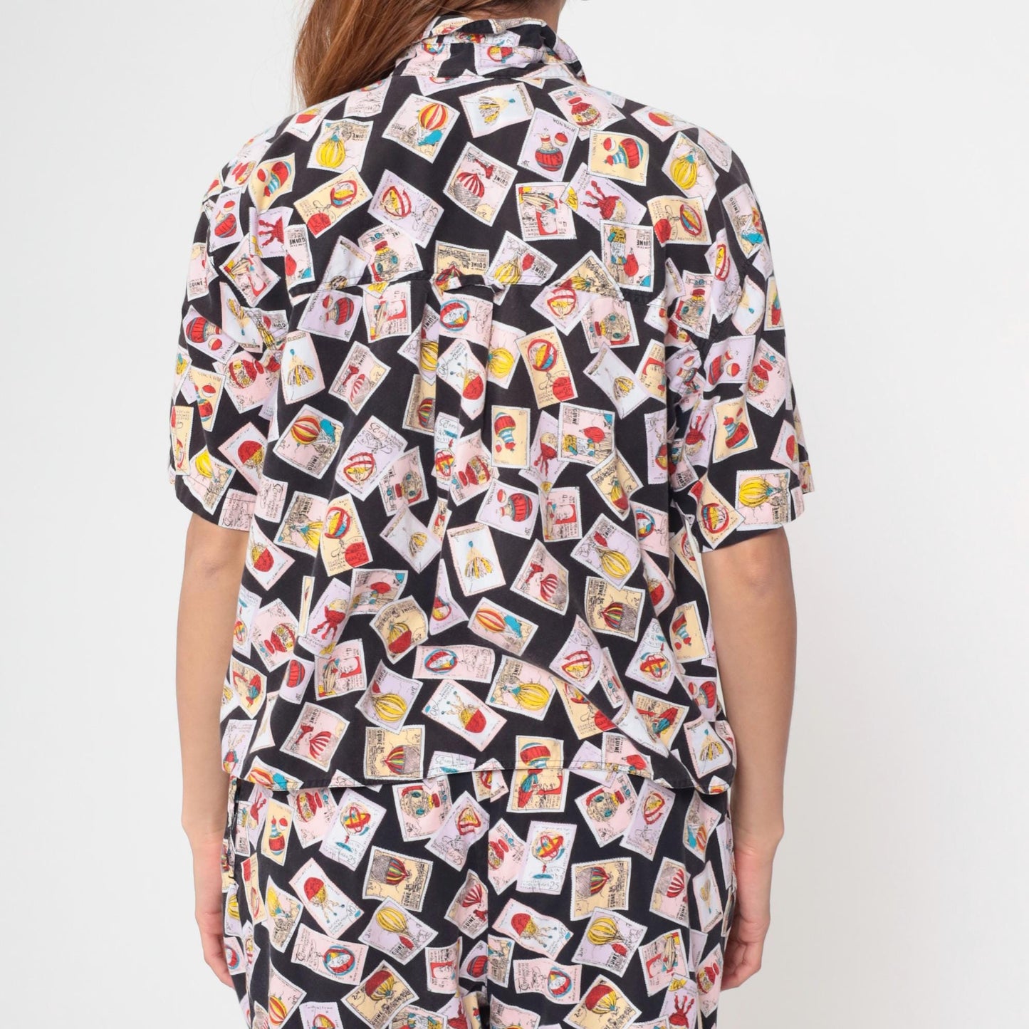 90s Hot Air Balloon Stamp Print Matching Set Shirt Pants Large L