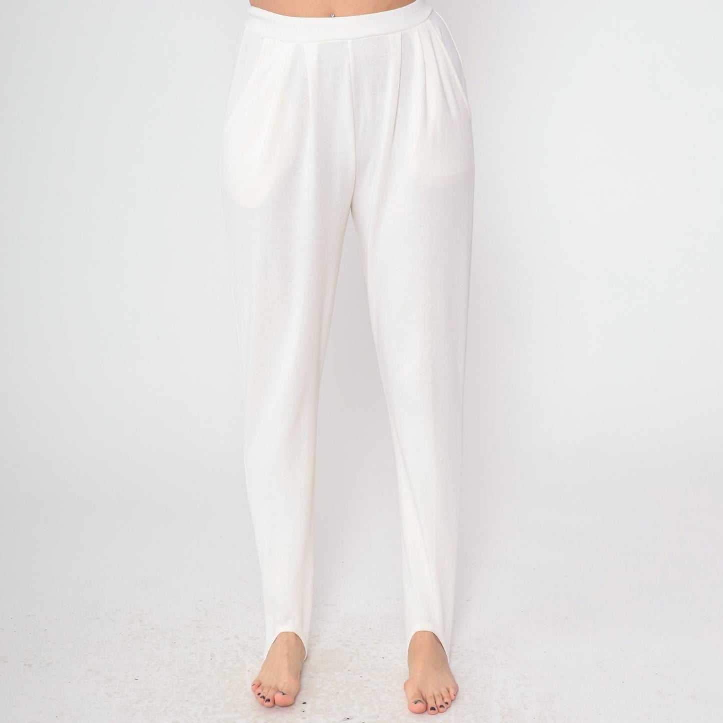 80s Cream Stirrup Pants High Waisted Tapered Trousers Medium M