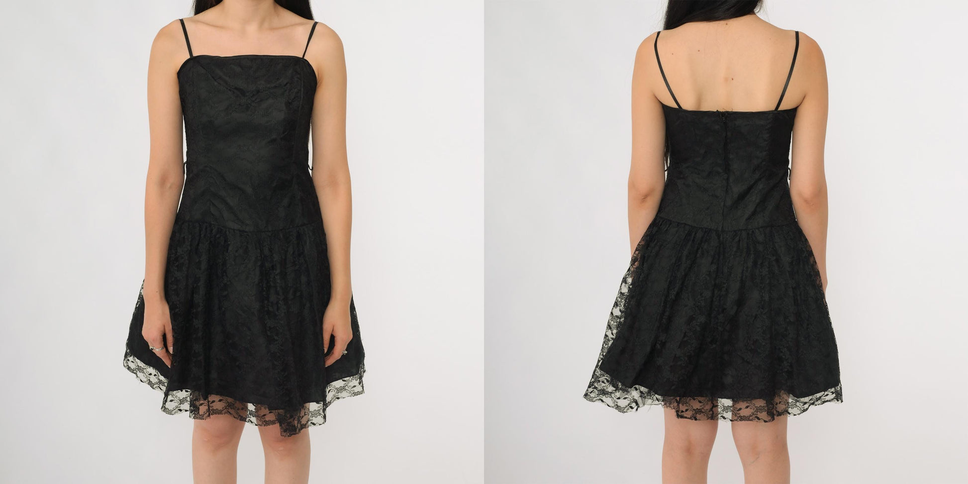 90s Black Lace Mini Dress Drop Waist Skater Prom Extra Small XS