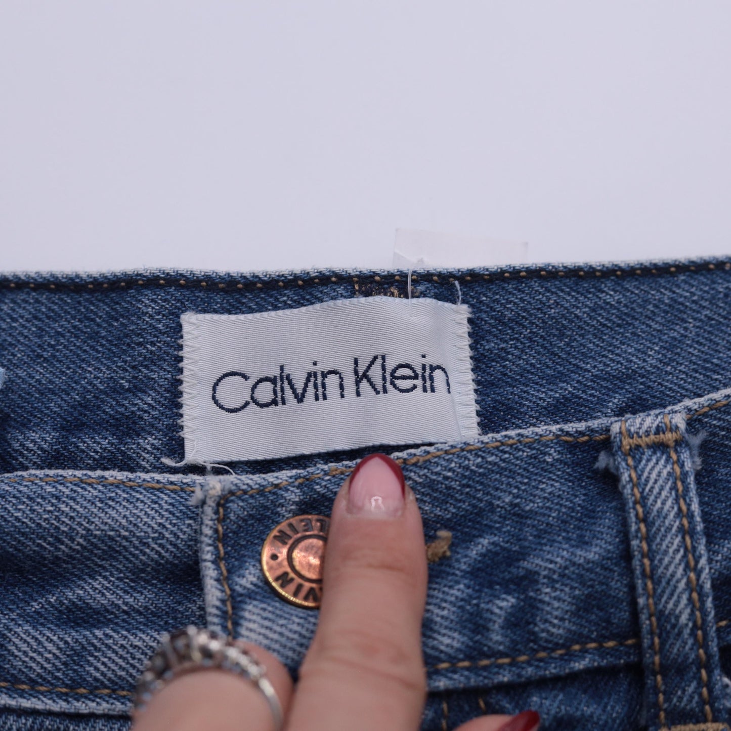 90s Calvin Klein Denim Mini Skirt High Waist Button Front Medium Blue Size 10