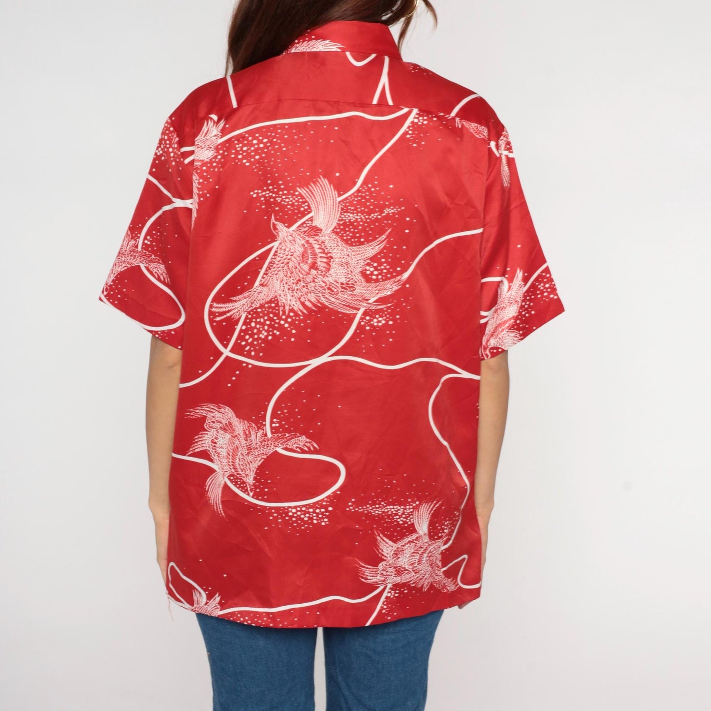 70s Tori Richard Red Koi Fish Hawaiian Shirt Button Front Large L