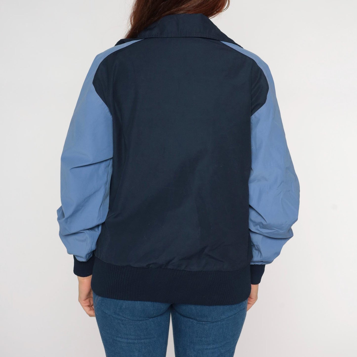 80s Navy Light Blue Colorblock Windbreaker Zip Jacket Medium M