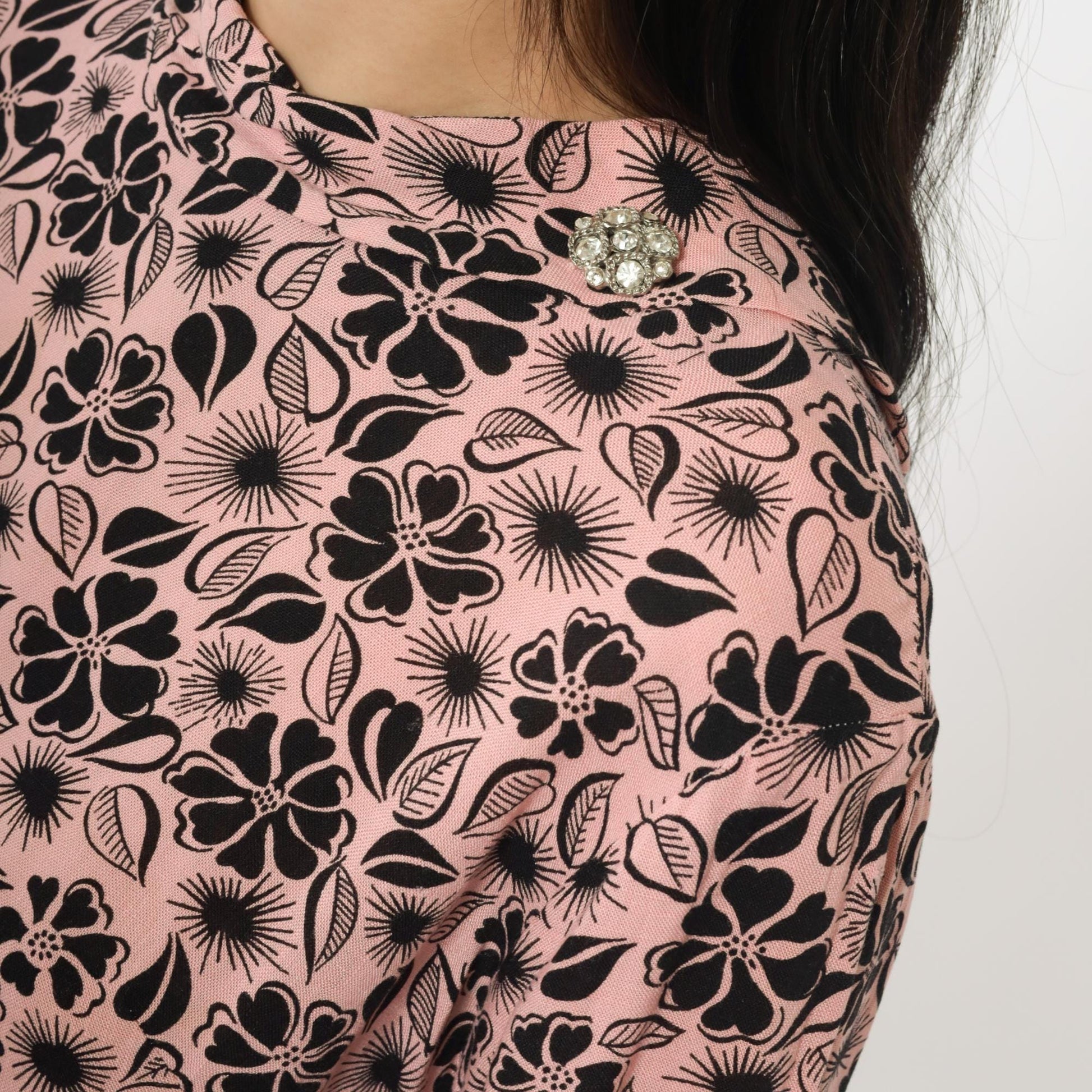 60s Pink Floral Mod Mini Dress Long Sleeve A-Line Shift Large L