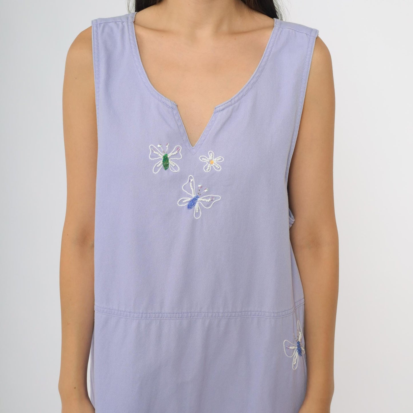 90s Mandal Bay Lavender Maxi Dress Butterfly Embroidery Sleeveless Medium M