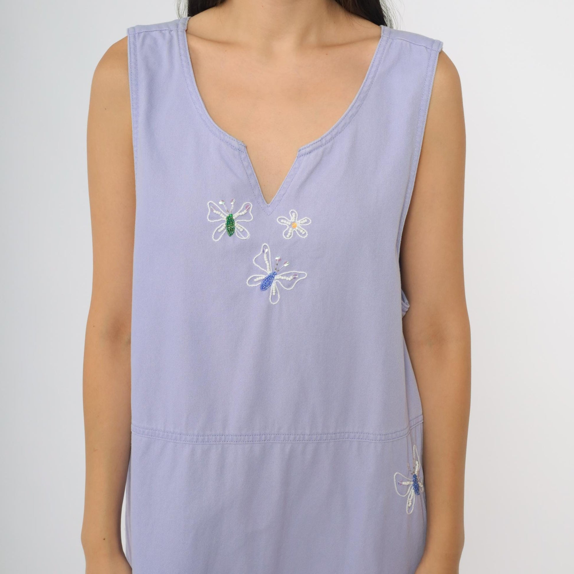 90s Mandal Bay Lavender Maxi Dress Butterfly Embroidery Sleeveless Medium M