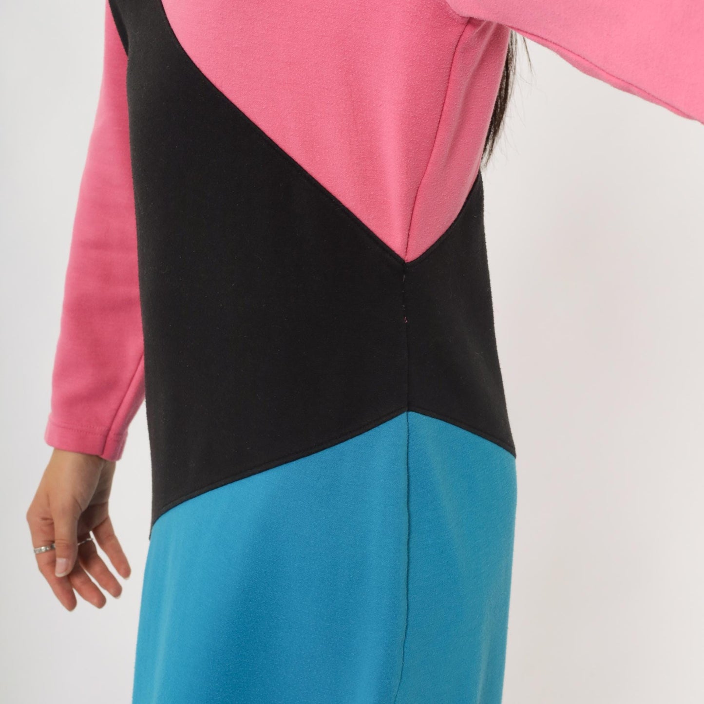 90s Gitano Colorblock Knit Dress Pink Black Blue Geometric Mini Small S