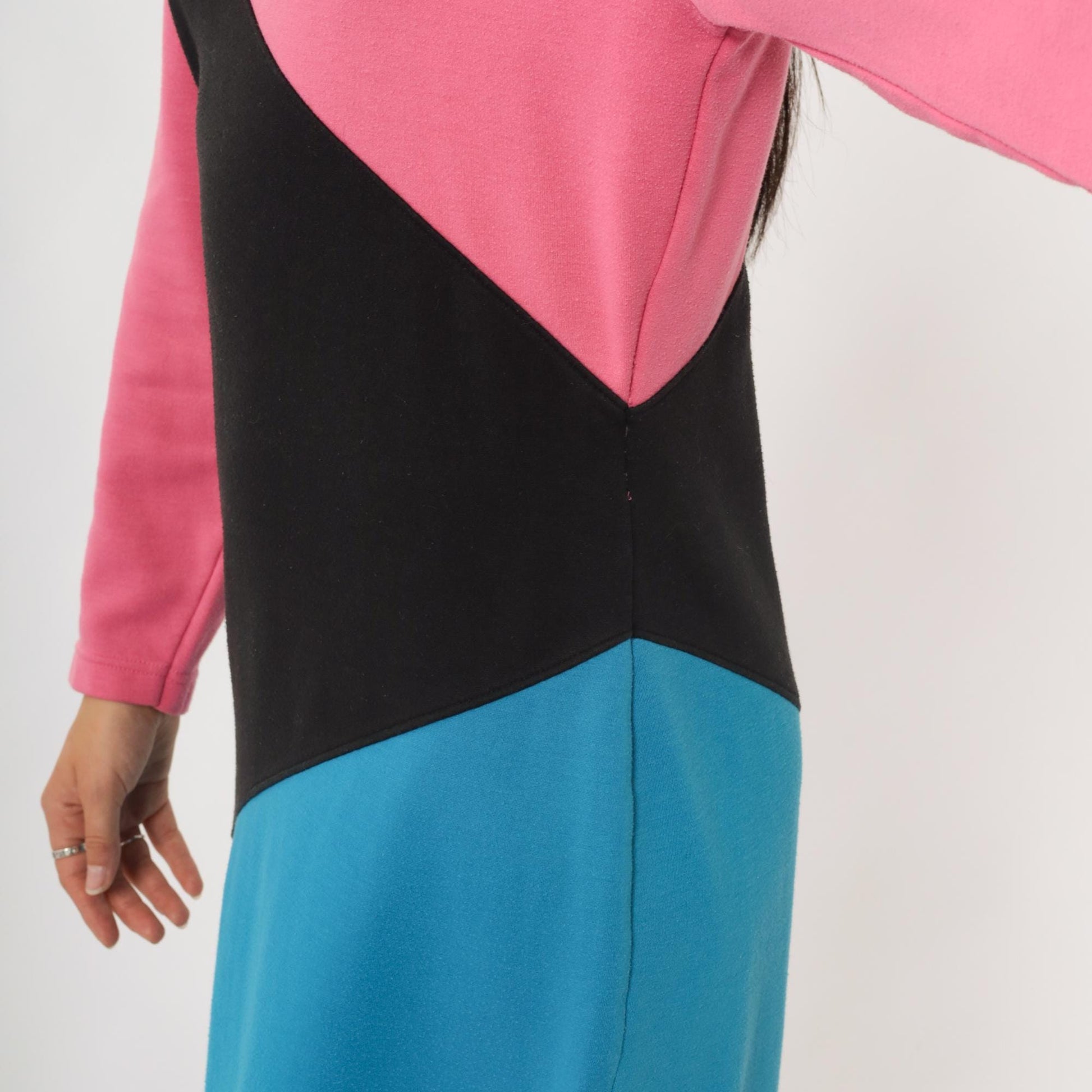 90s Gitano Colorblock Knit Dress Pink Black Blue Geometric Mini Small S