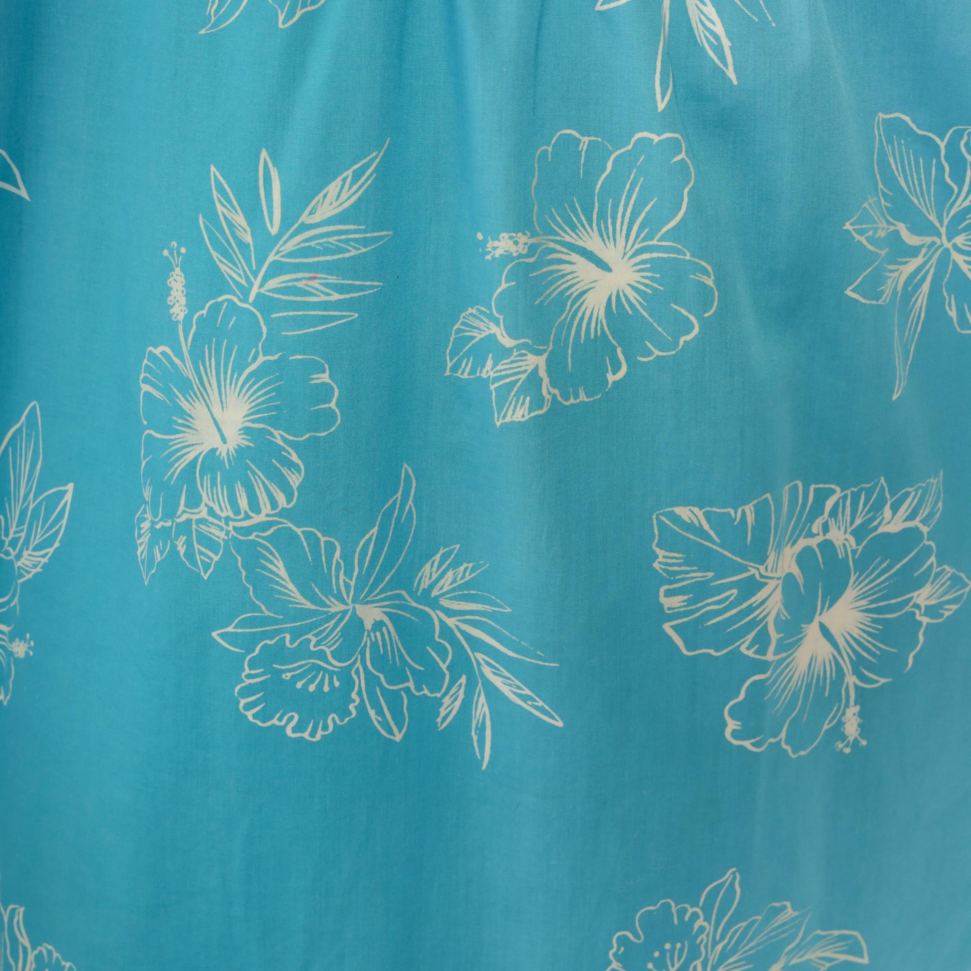 80s Turquoise Hibiscus Floral Midi Dress Scoop Neck Short Sleeve Loungewear Medium Large