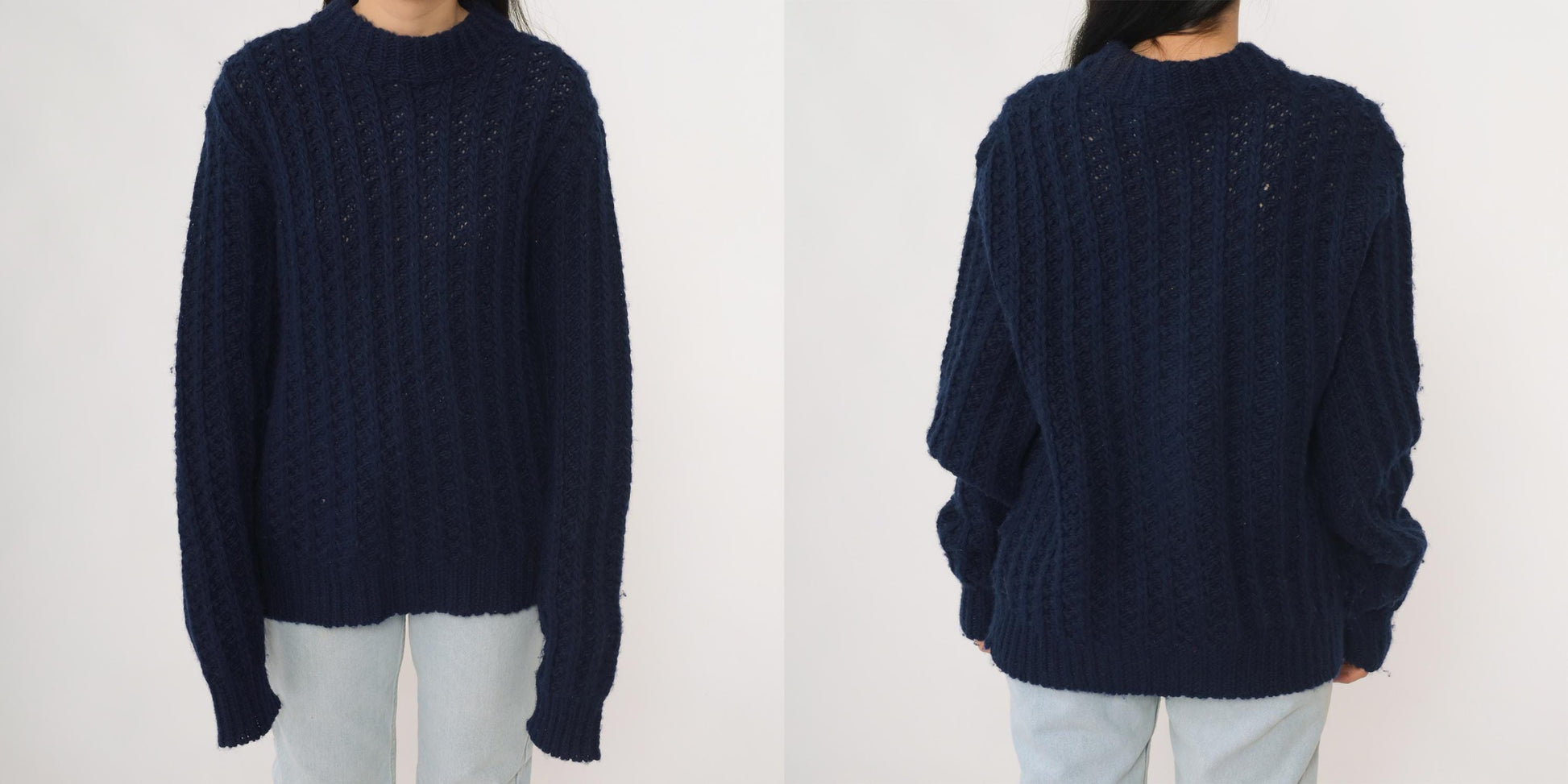 80s Robert Bruce Navy Wool Chunky Knit Crewneck Pullover Medium M