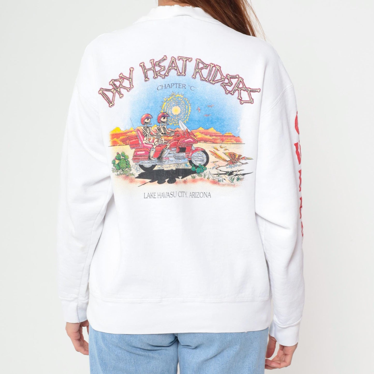 90s Arizona Dry Heat Riders Motorcycle Long Sleeve Graphic Tee White Large L