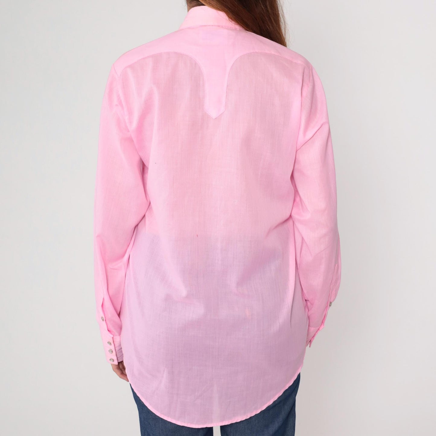 70s Rockmount Ranch Wear Pearl Snap Western Shirt Baby Pink Dagger Collar Medium