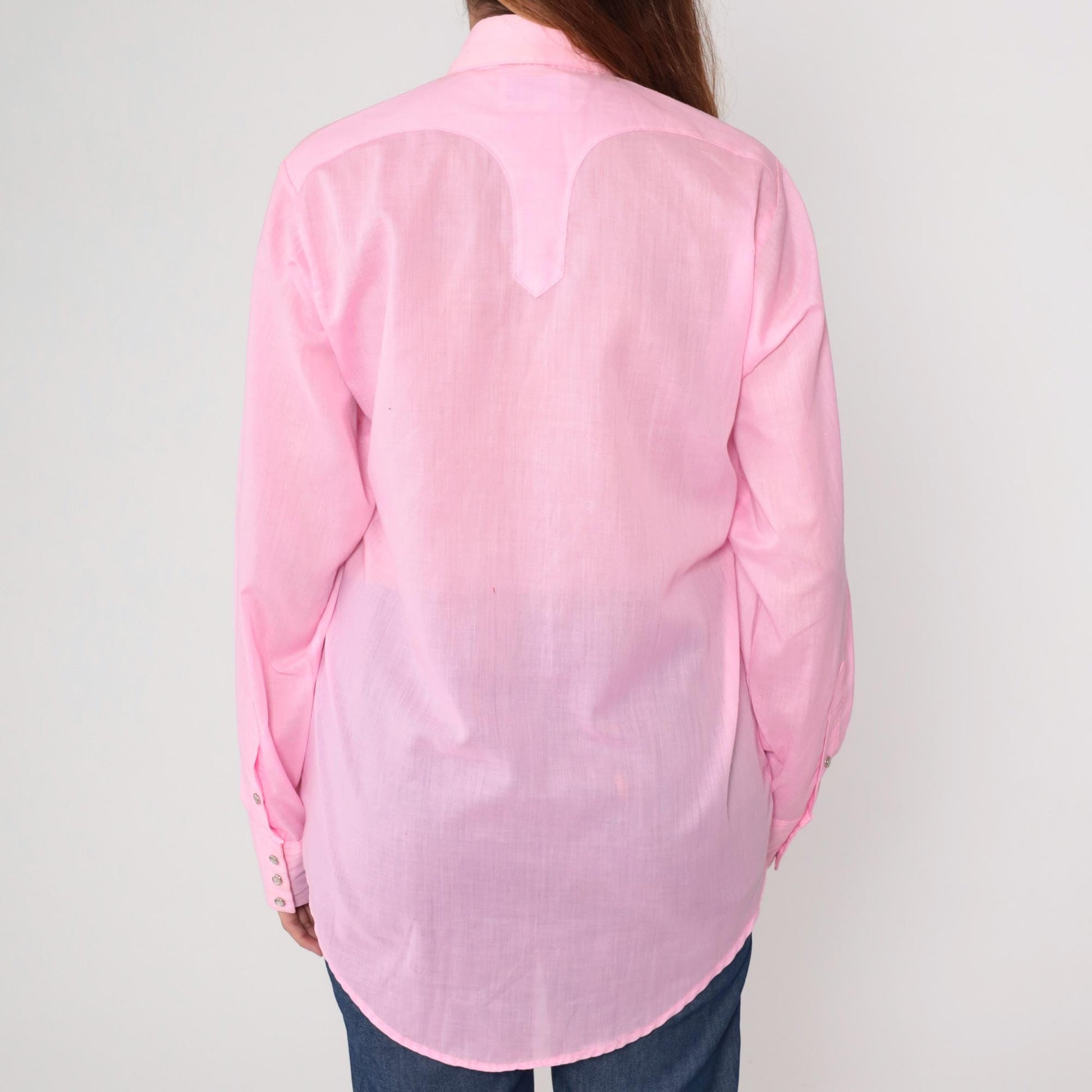 70s Rockmount Ranch Wear Pearl Snap Western Shirt Baby Pink Dagger Collar Medium