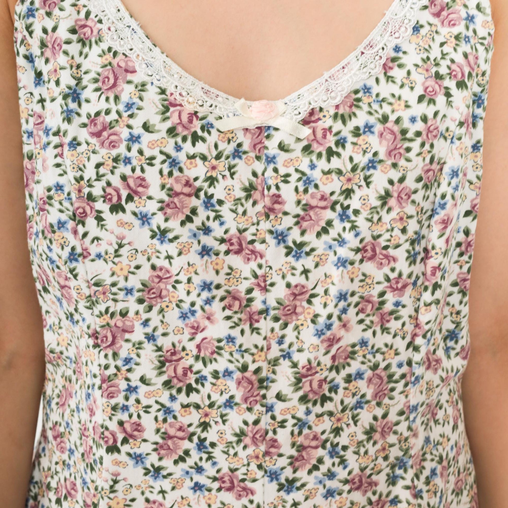 90s Stefano International White Floral Mini Romper Tank V-Neck Lace Trim Medium