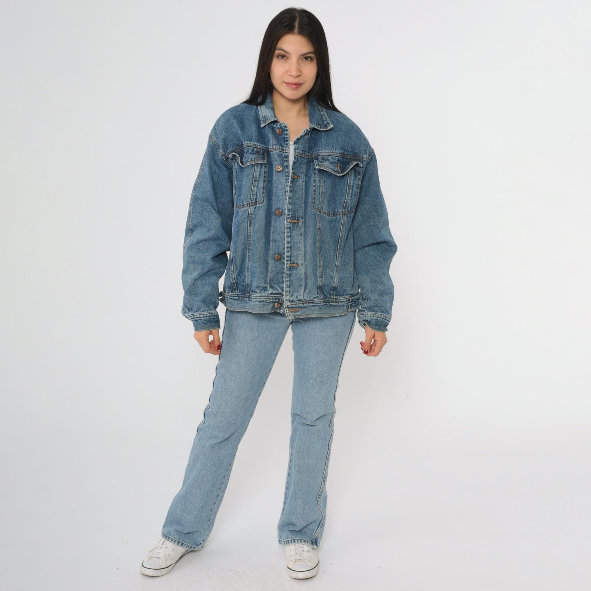 90s DAX Denim Jacket Button Front Cotton Trucker Coat Extra Large XL