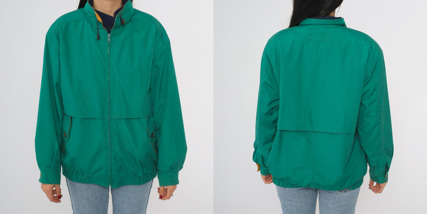 90s London Fog Green Nylon Windbreaker Jacket Stand Collar Medium M