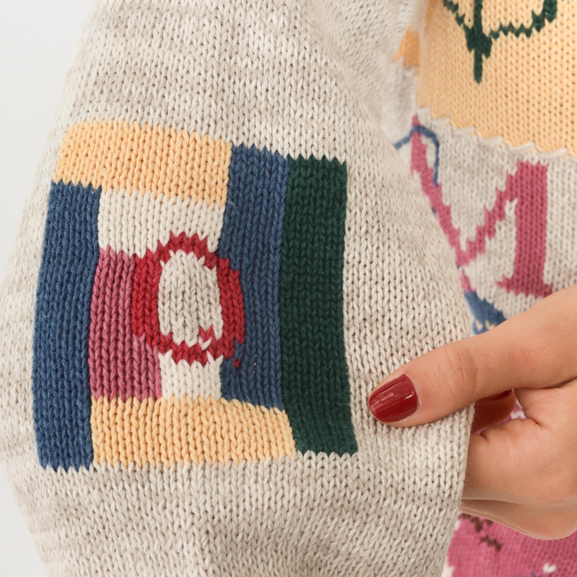 90s Woolrich Alphabet Farm Animal Patchwork Turtleneck Sweater Beige Small S