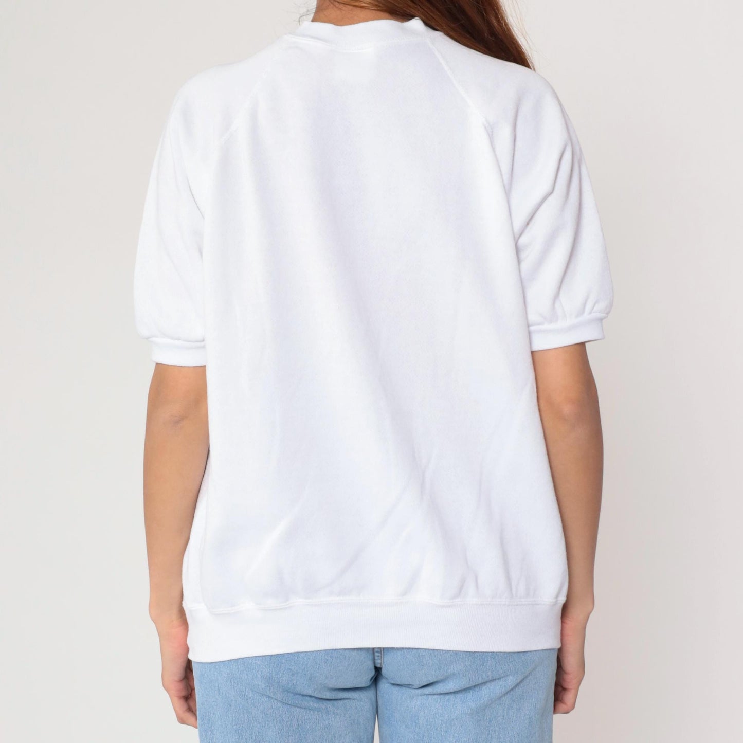 80s White Short Sleeve Sweatshirt Raglan Crewneck Large L