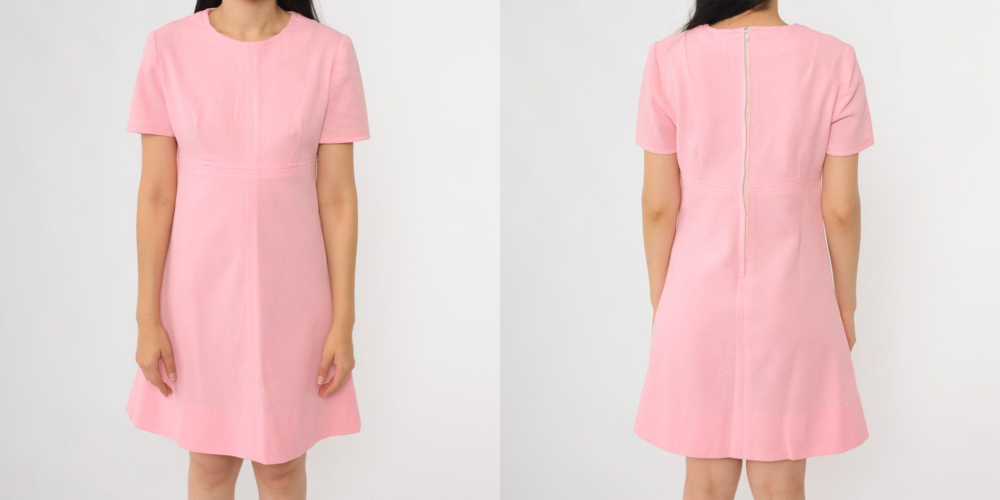 60s Pink Mini Shift Dress Mod Crew Neck A-Line Medium M