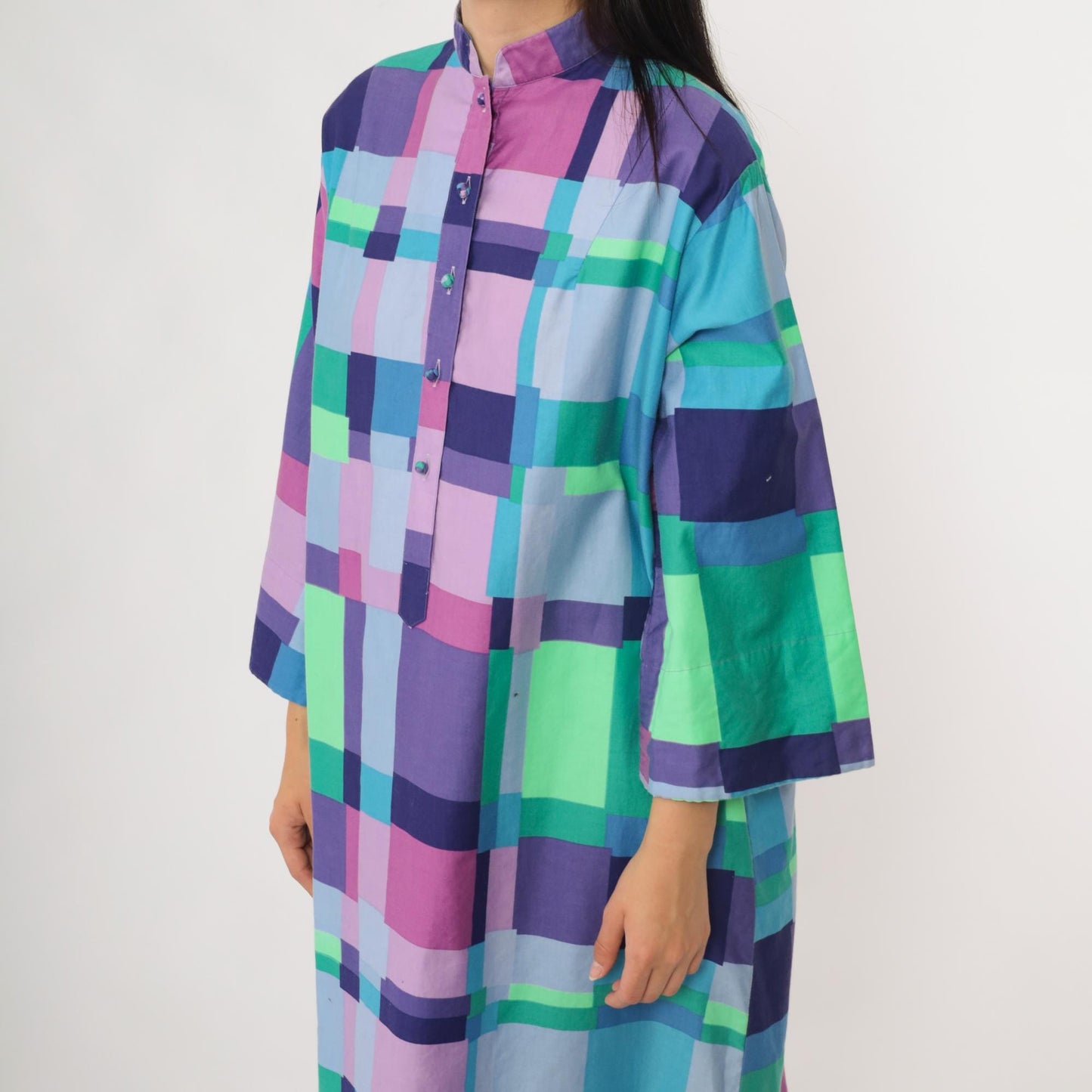 60s Catherine Ogust Penthouse Gallery Geometric Block Print Midi Dress Large L