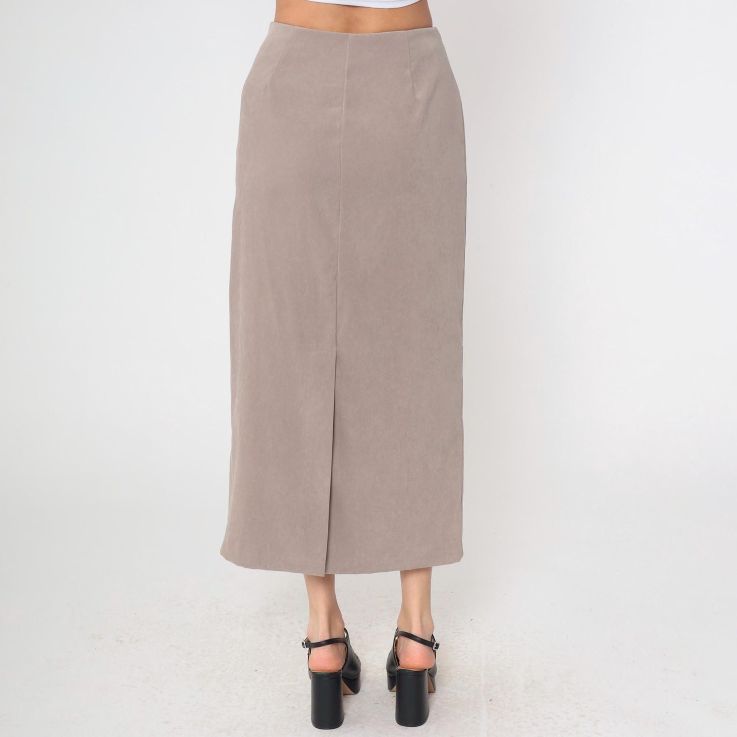 90s Taupe Floral Embroidered Maxi Skirt High Waist Column Medium