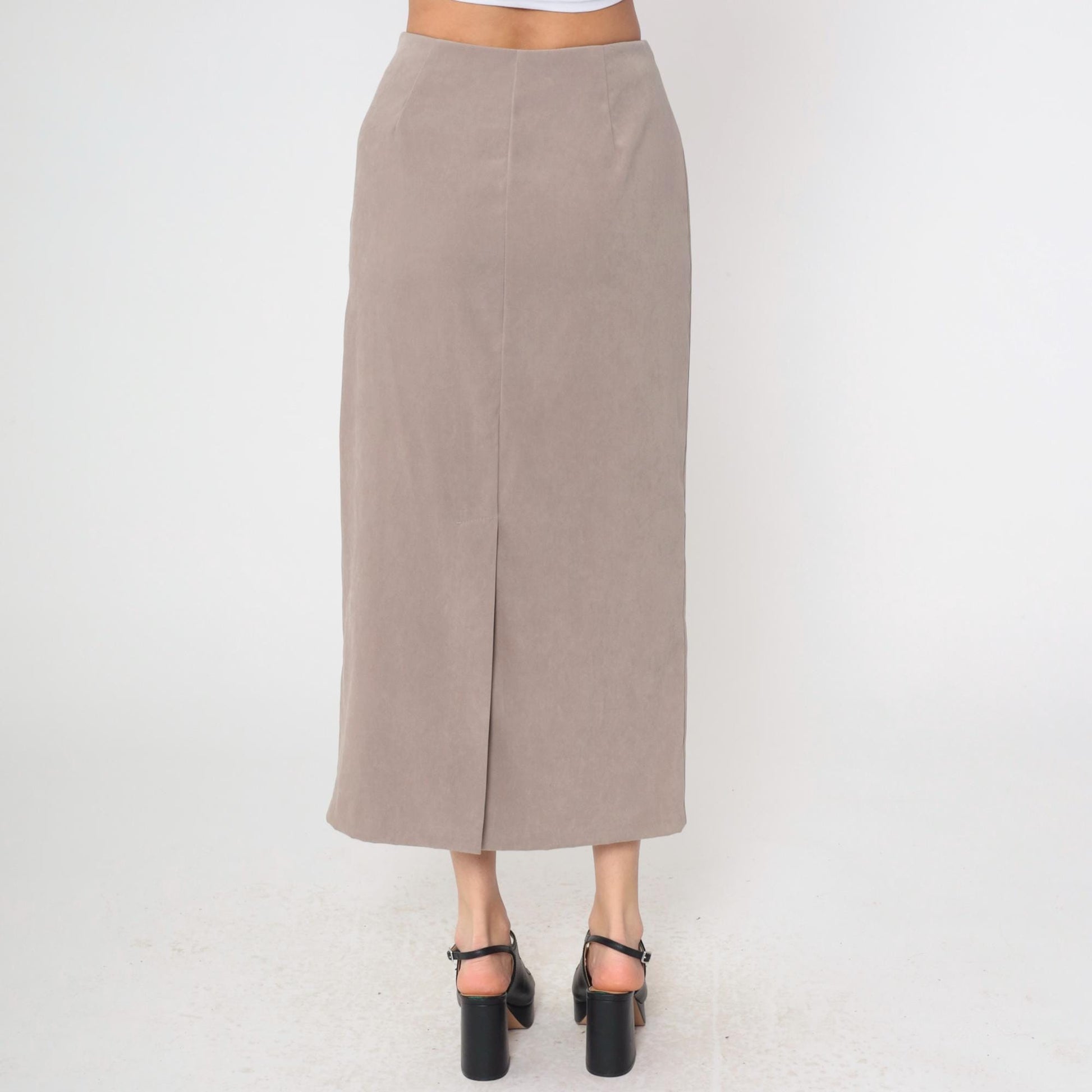 90s Taupe Floral Embroidered Maxi Skirt High Waist Column Medium