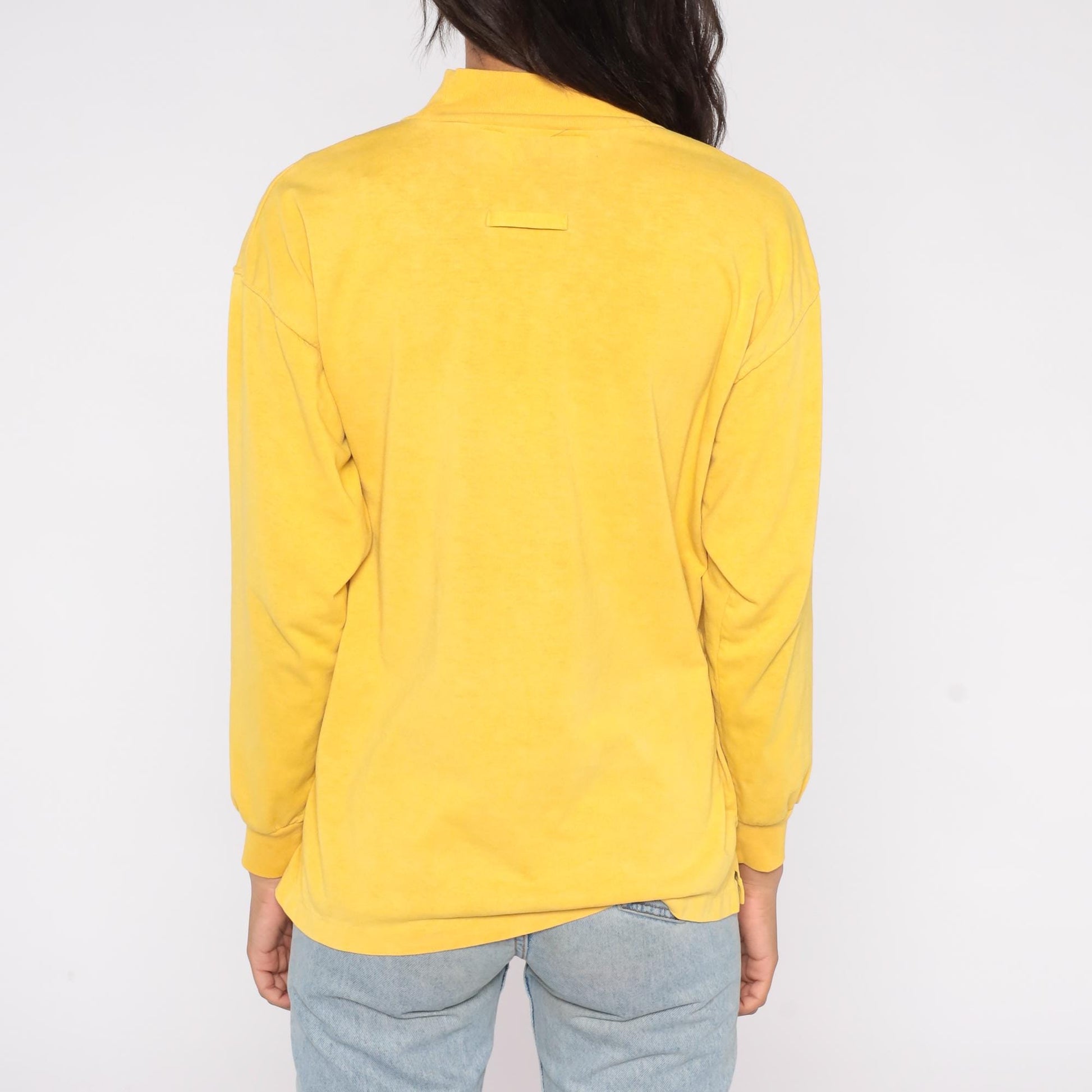 90s Cristina Yellow Mock Turtleneck Chest Pocket Boxy Long Sleeve Large L
